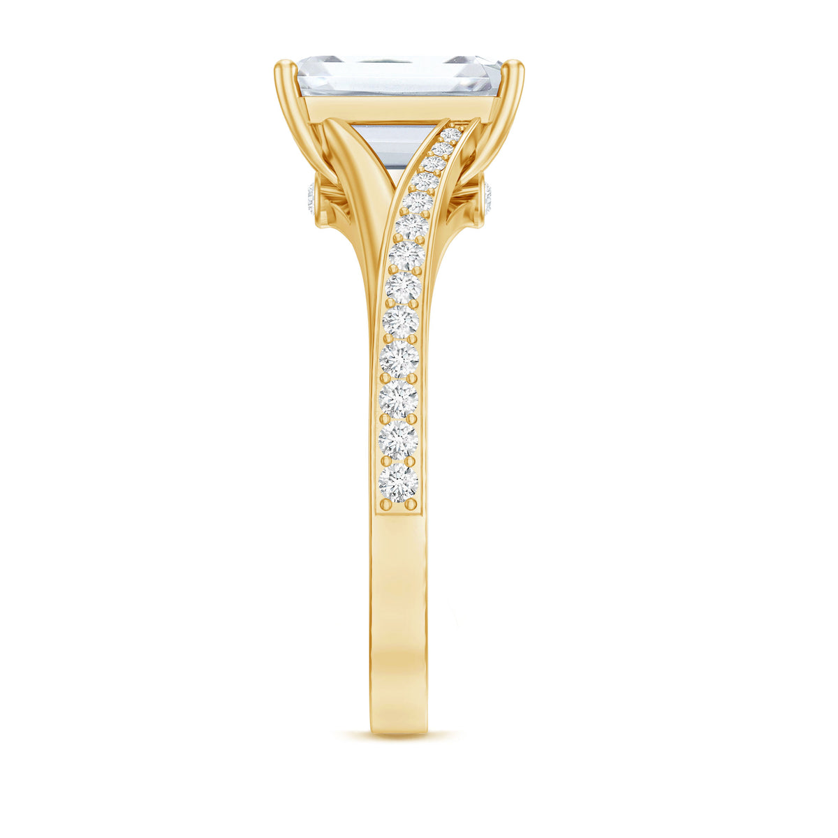 IGI Certified 3 Carat Lab Grown Diamond Emerald Cut Engagement Ring in Split Shank Lab - ( E-VS1 ) - Rosec Jewels