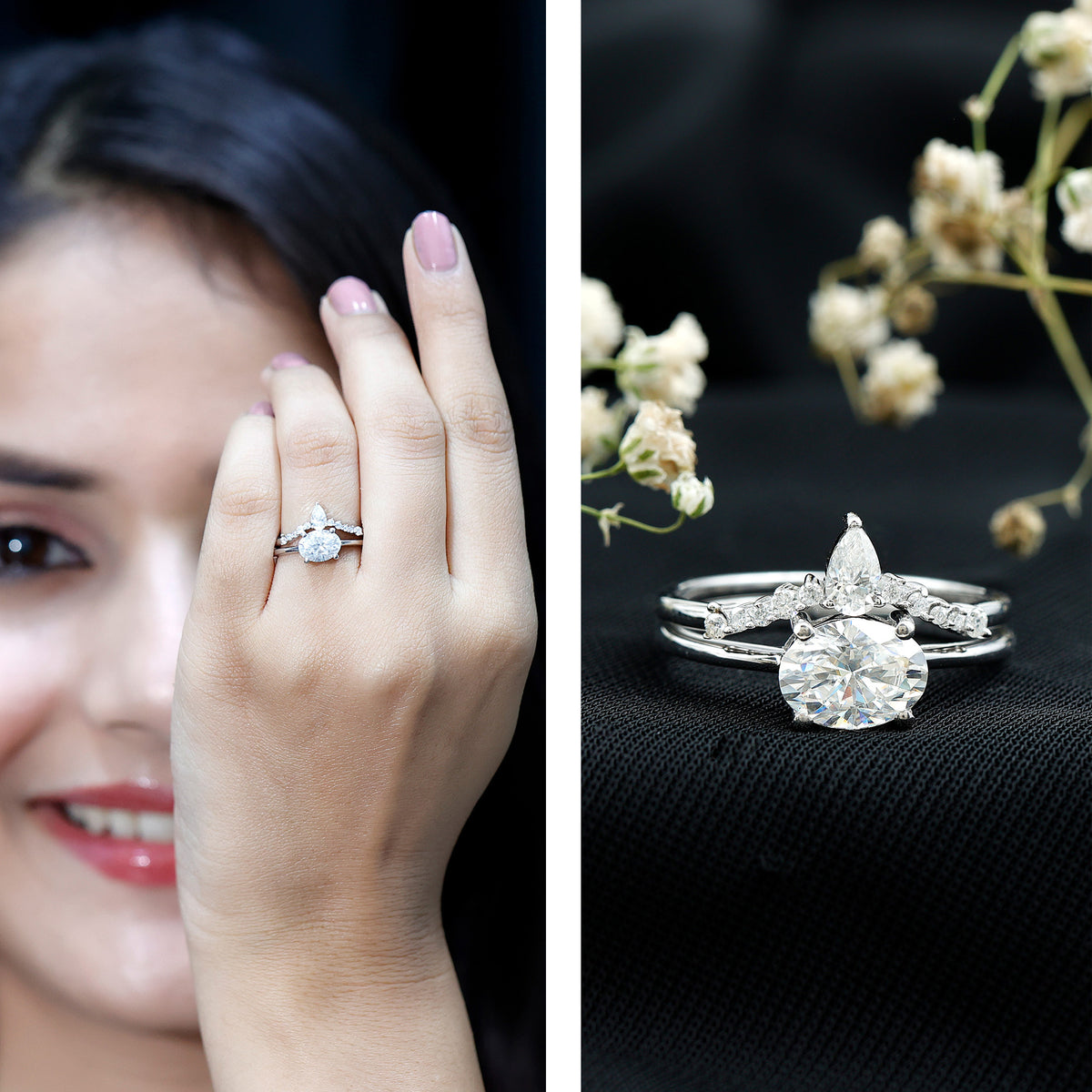 2 Carat IGI Authenticated Lab Grown Diamond Oval Wedding Ring Set Lab - ( E-VS1 ) - Rosec Jewels