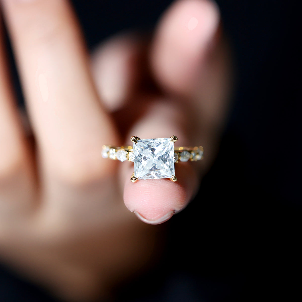 4 Carat Princess Cut Lab Grown Diamond Designer Engagement Ring IGI Certified Lab - ( E-VS1 ) - Rosec Jewels