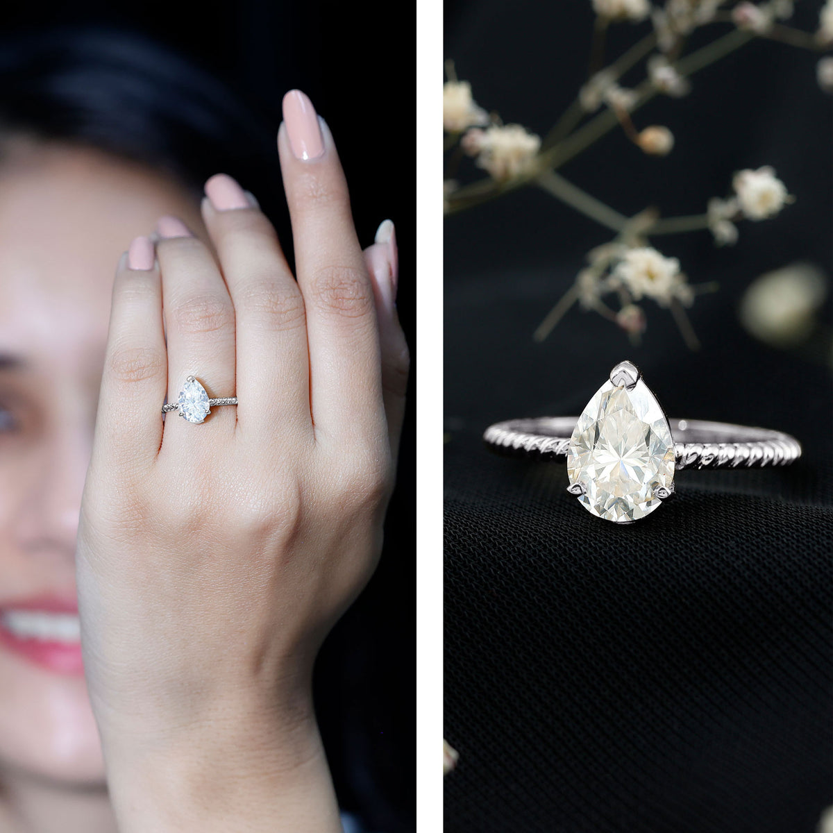 Lab Grown 2 Carat Diamond Teardrop Engagement Ring with IGI Certificate Lab - ( E-VS1 ) - Rosec Jewels