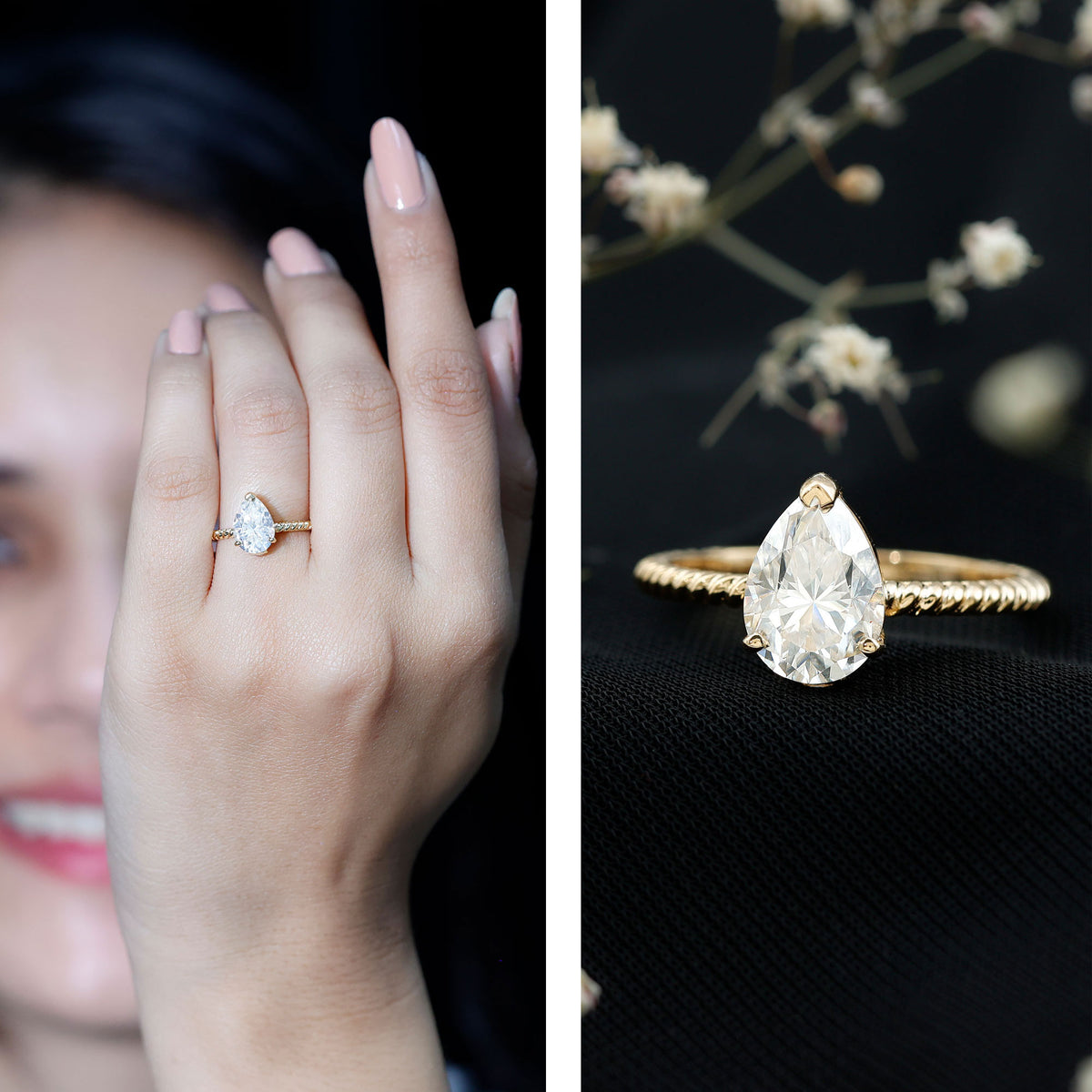 Lab Grown 2 Carat Diamond Teardrop Engagement Ring with IGI Certificate Lab - ( E-VS1 ) - Rosec Jewels