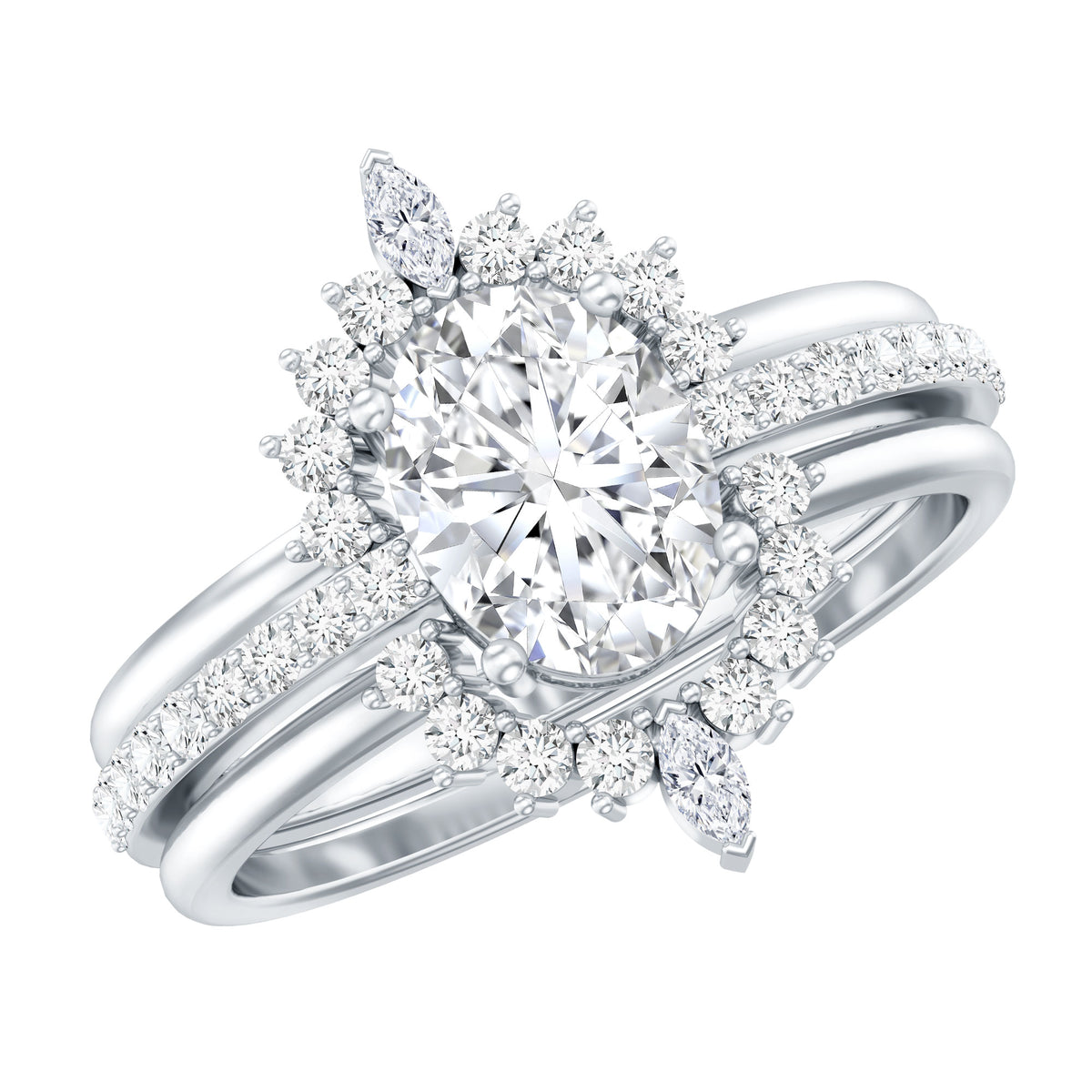 IGI Certified 1 Carat Oval Lab Grown Diamond Trio Wedding Ring Set Lab - ( E-VS1 ) - Rosec Jewels