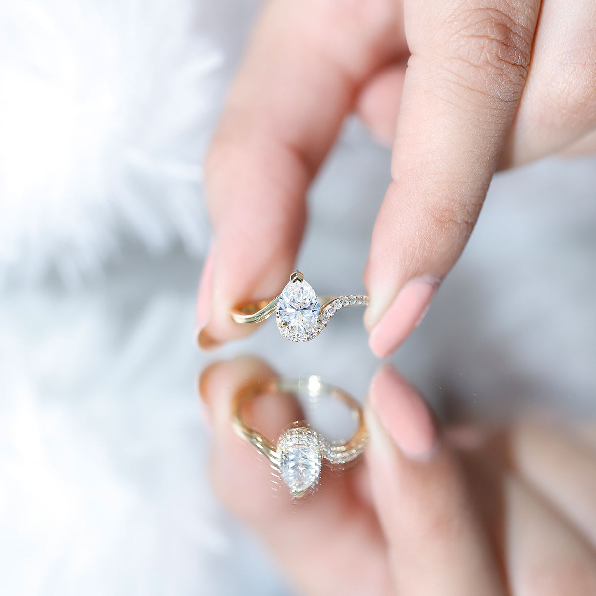 1 Carat Pear Shaped Lab Grown Diamond Bypass Engagement Ring IGI Graded Lab - ( E-VS1 ) - Rosec Jewels