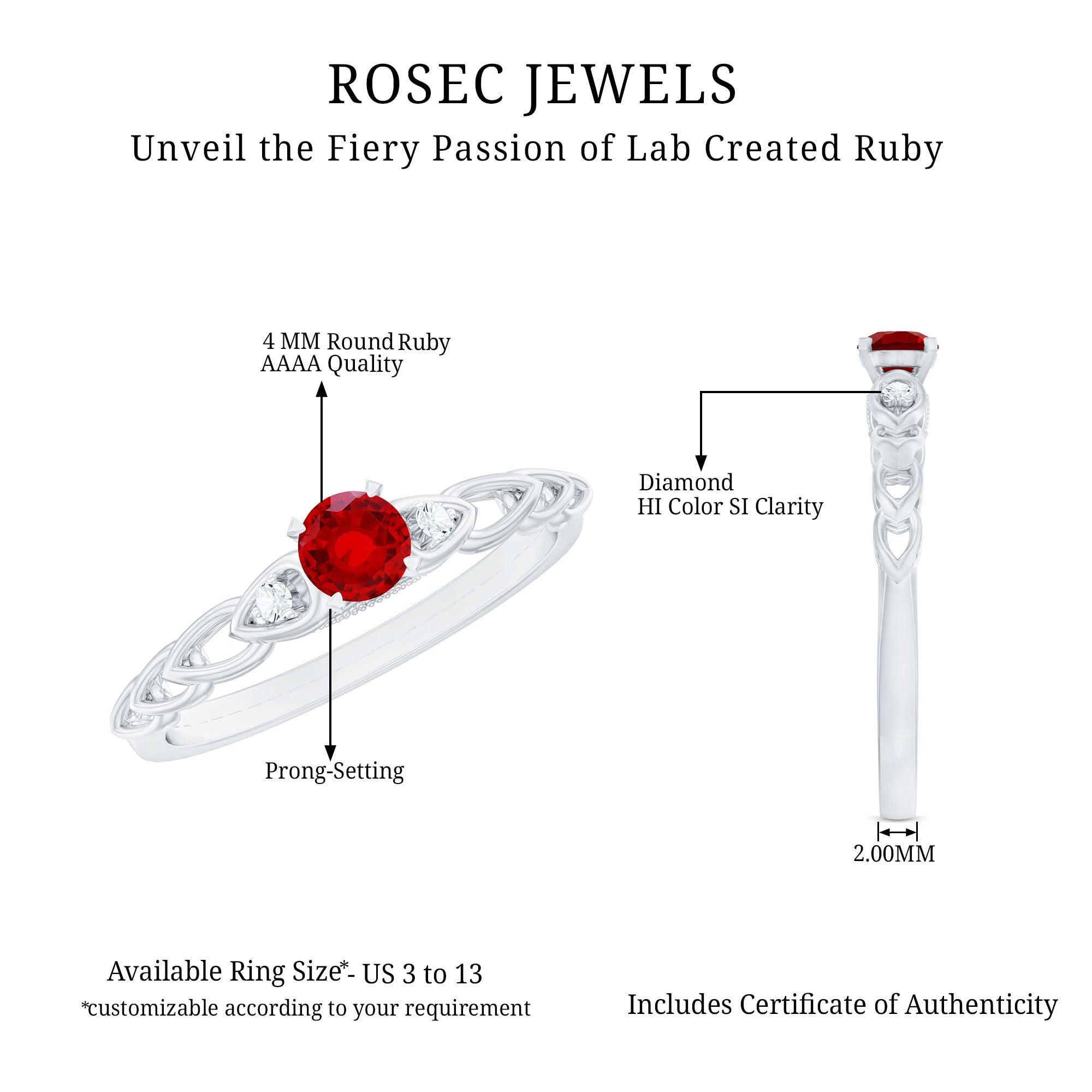 Rosec Jewels-Lab Grown Ruby Designer Promise Ring with Diamond