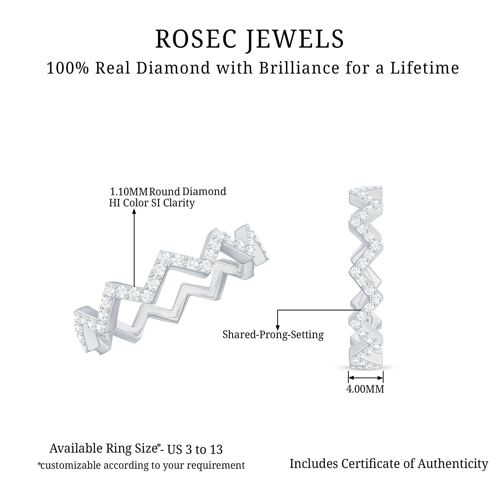 Rosec Jewels-Minimal Diamond Zig Zag Eternity Band Ring