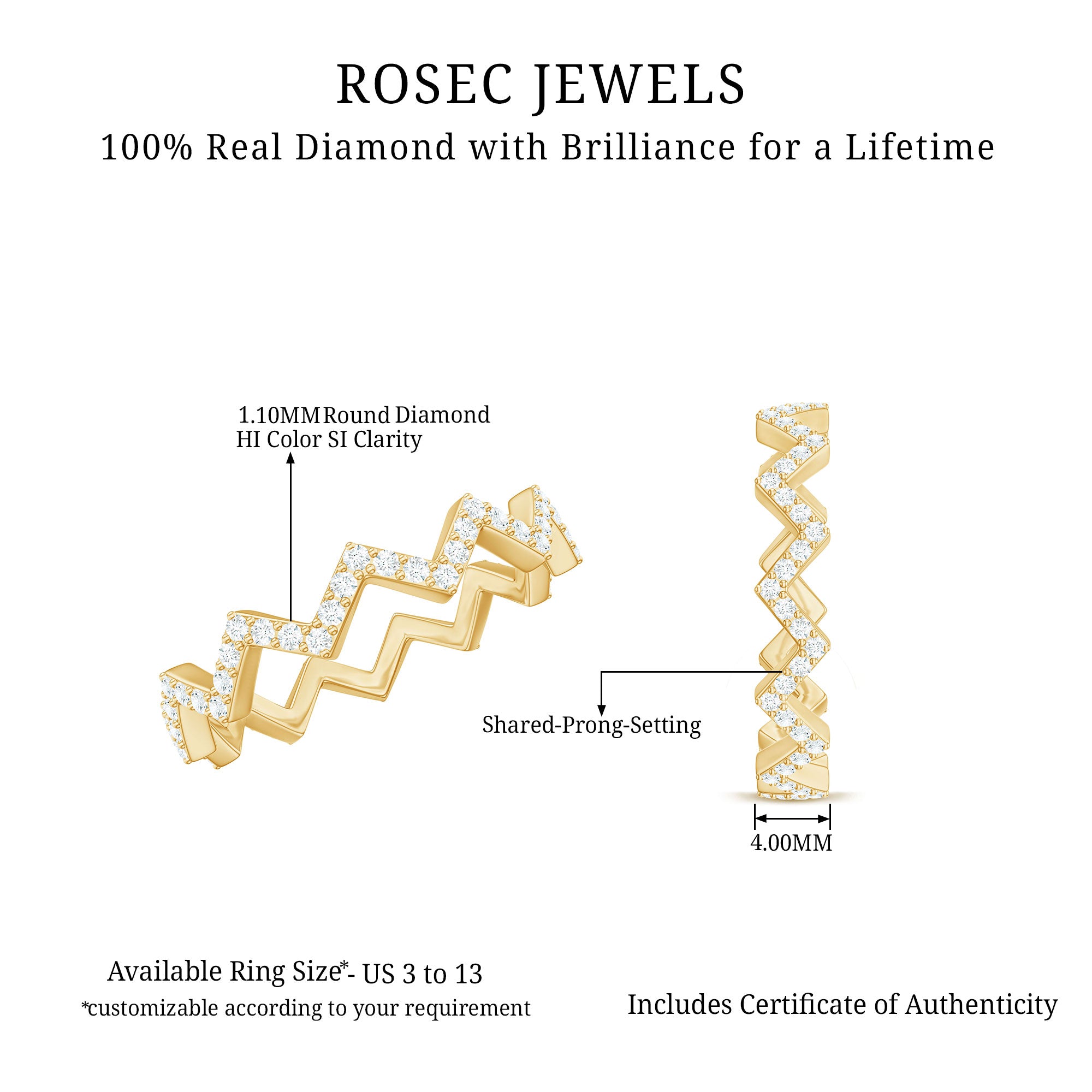 Rosec Jewels-Minimal Diamond Zig Zag Eternity Band Ring