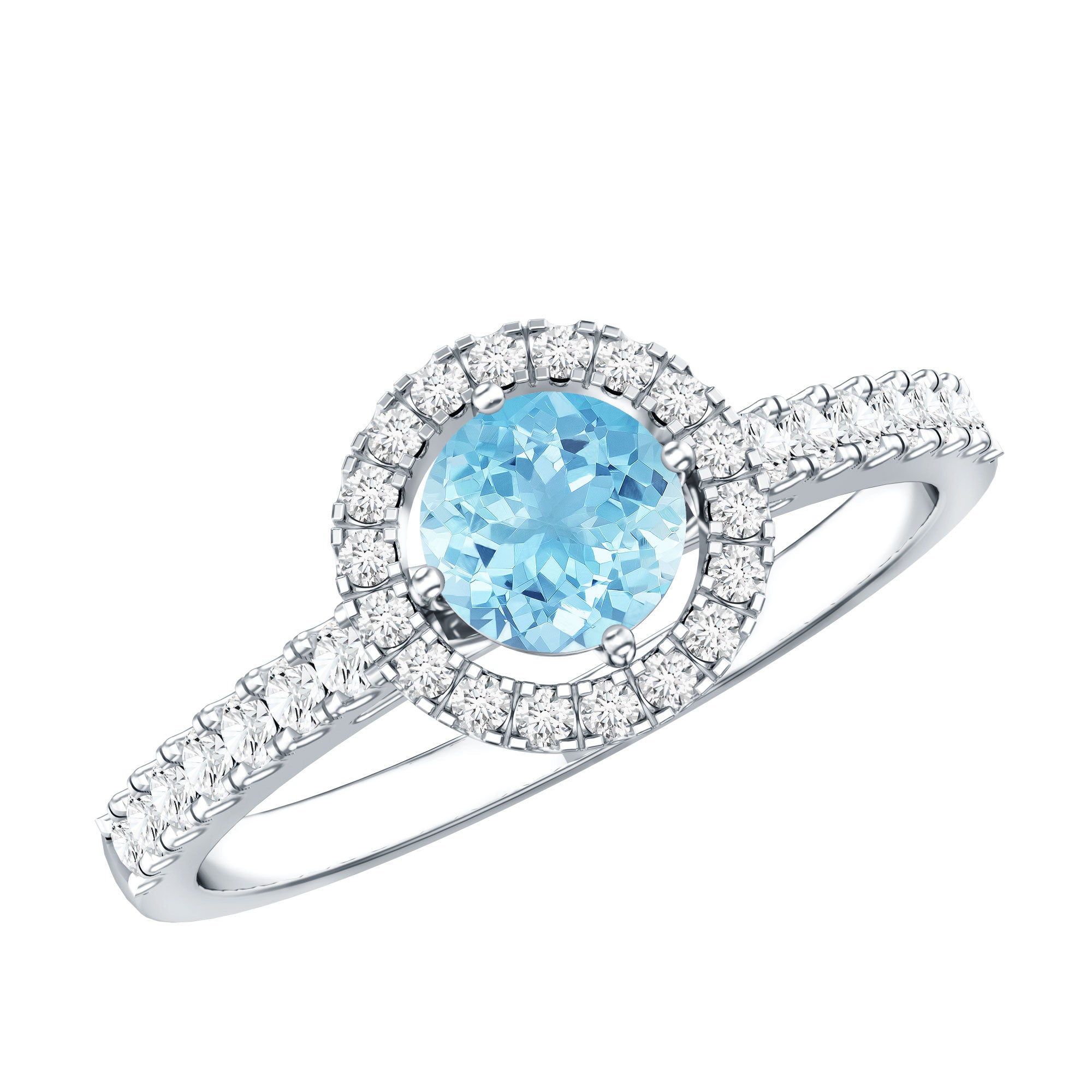 Certified Natural Aquamarine Engagement Ring with Diamond Halo AAA - Rosec Jewels