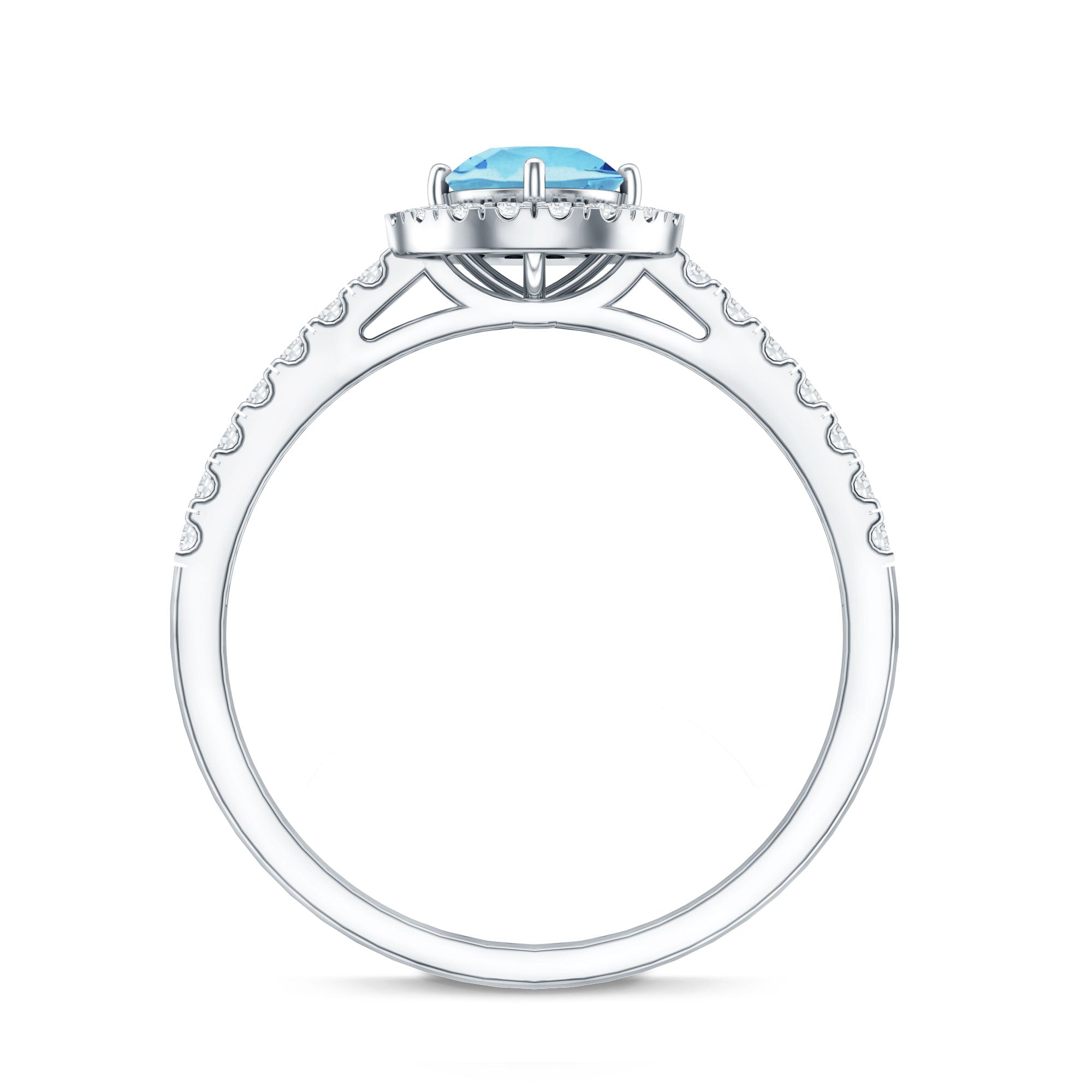 Certified Natural Aquamarine Engagement Ring with Diamond Halo AAA - Rosec Jewels