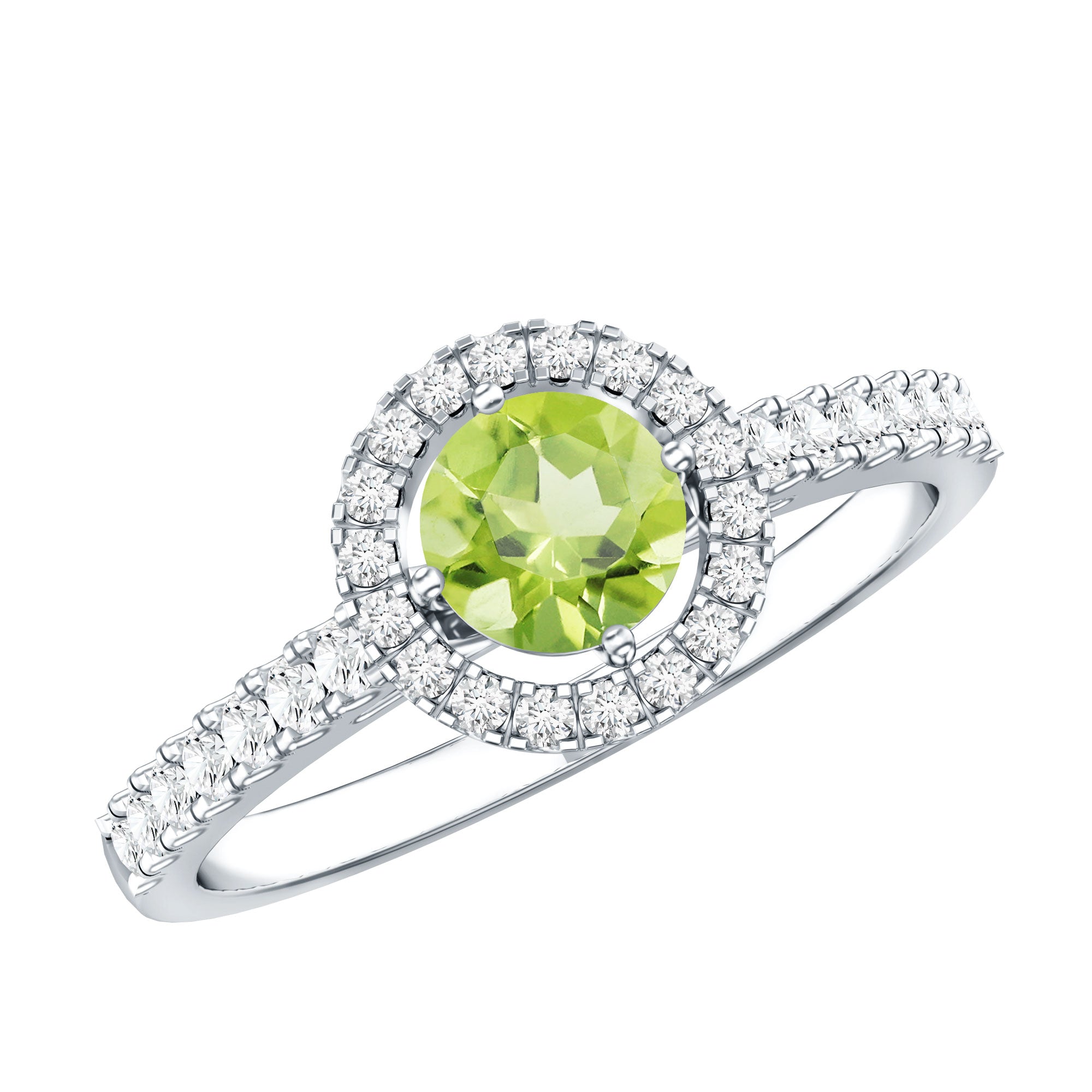 Genuine Half Carat Peridot Engagement Ring with Diamond Halo AAA - Rosec Jewels