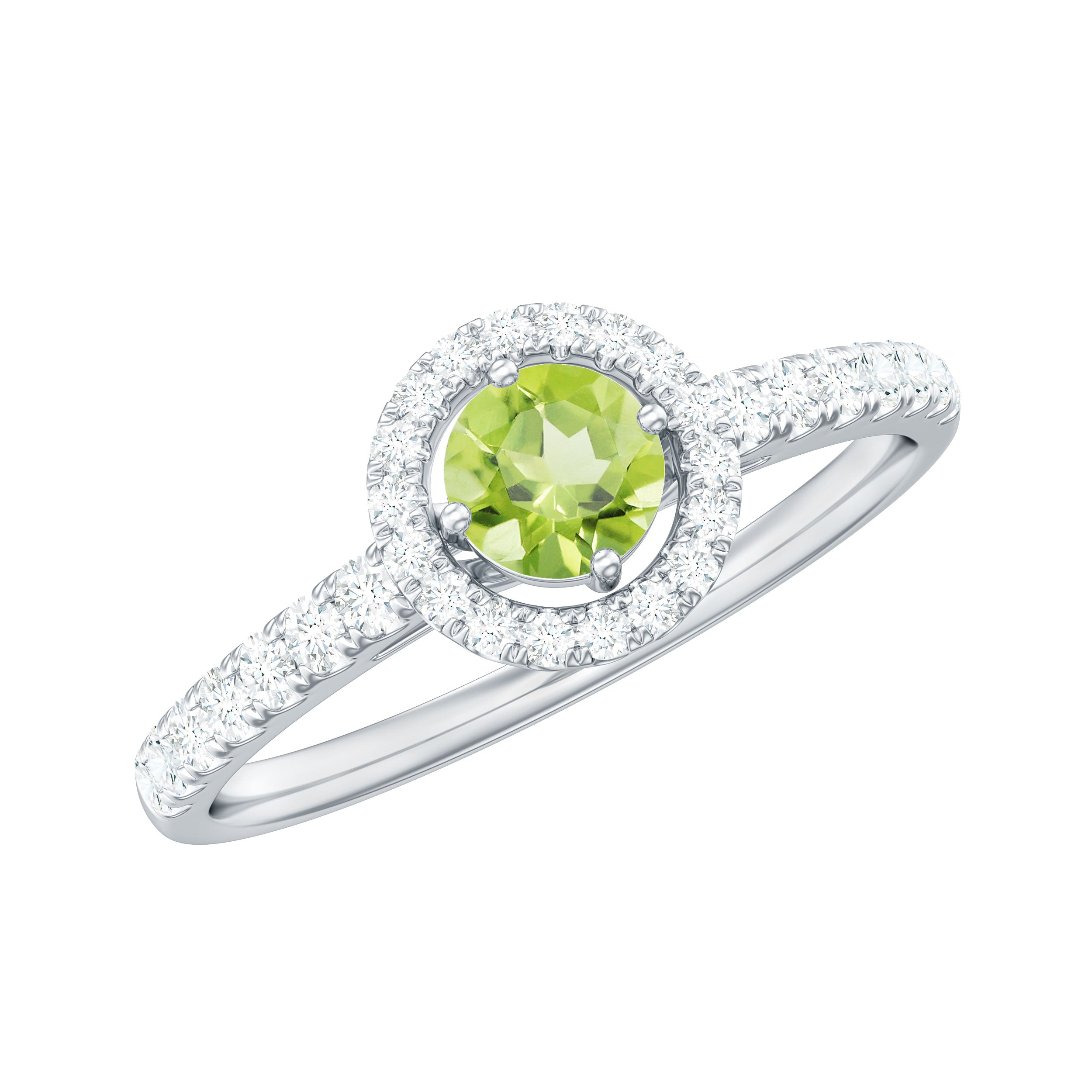 Genuine Half Carat Peridot Engagement Ring with Diamond Halo AAA - Rosec Jewels