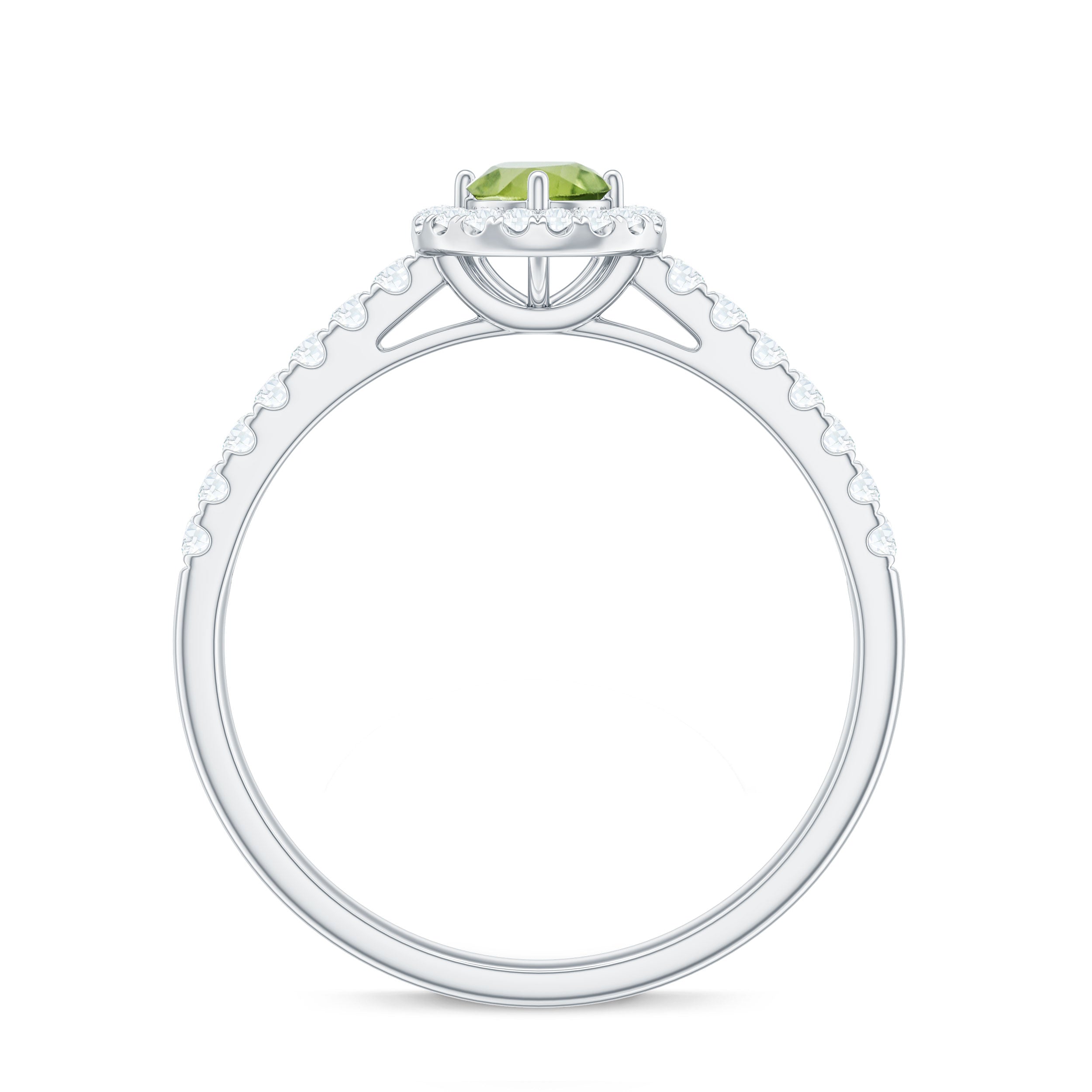 Genuine Half Carat Peridot Engagement Ring with Diamond Halo AAA - Rosec Jewels