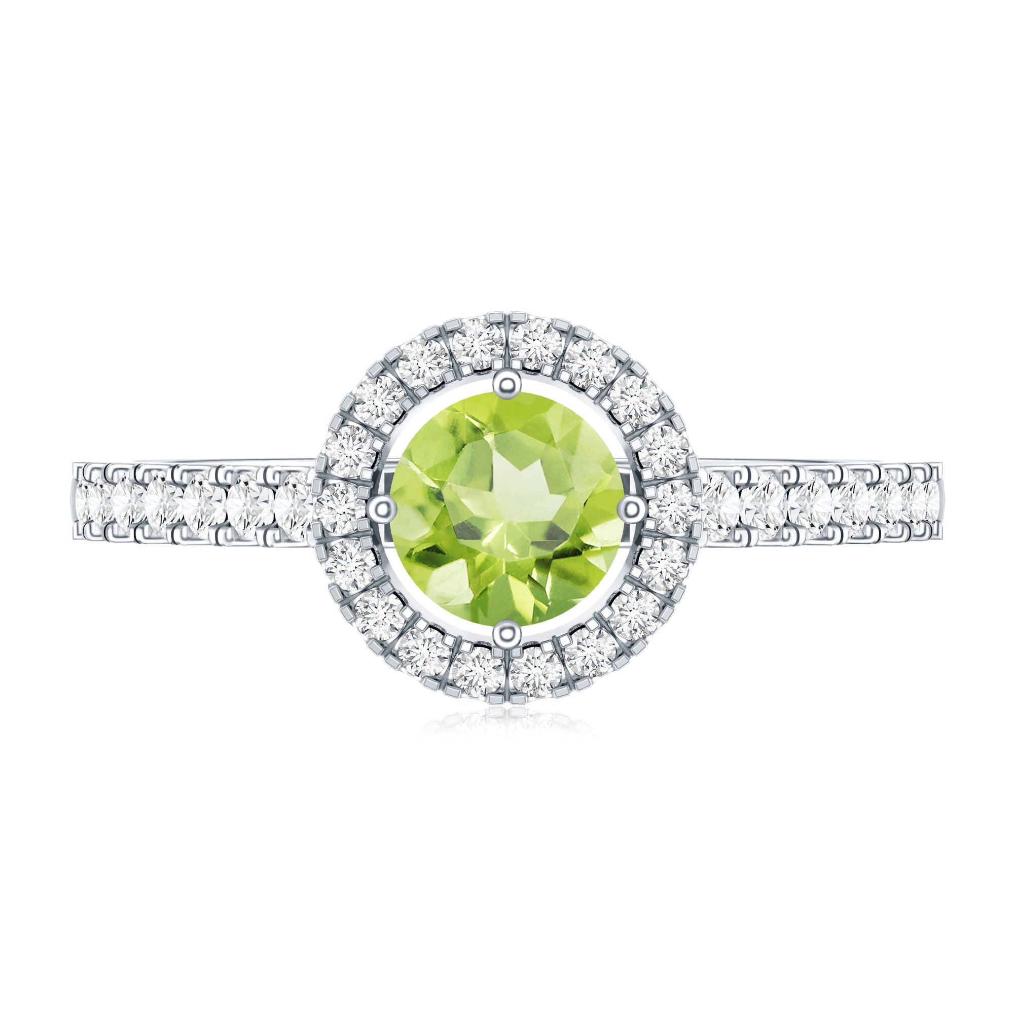 Genuine Half Carat Peridot Engagement Ring with Diamond Halo AAA - Rosec Jewels