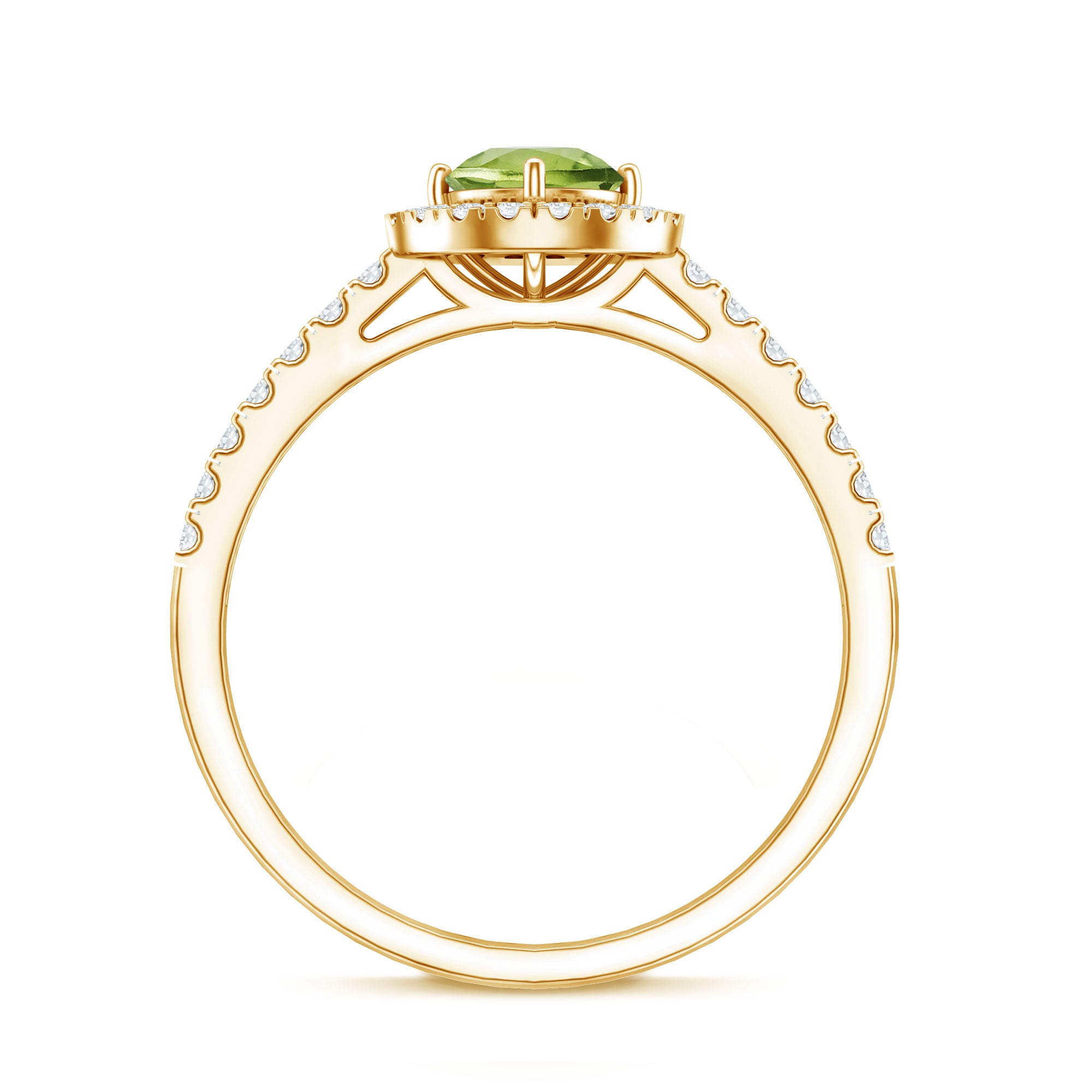 Genuine Half Carat Peridot Engagement Ring with Diamond Halo AAA - Rosec Jewels