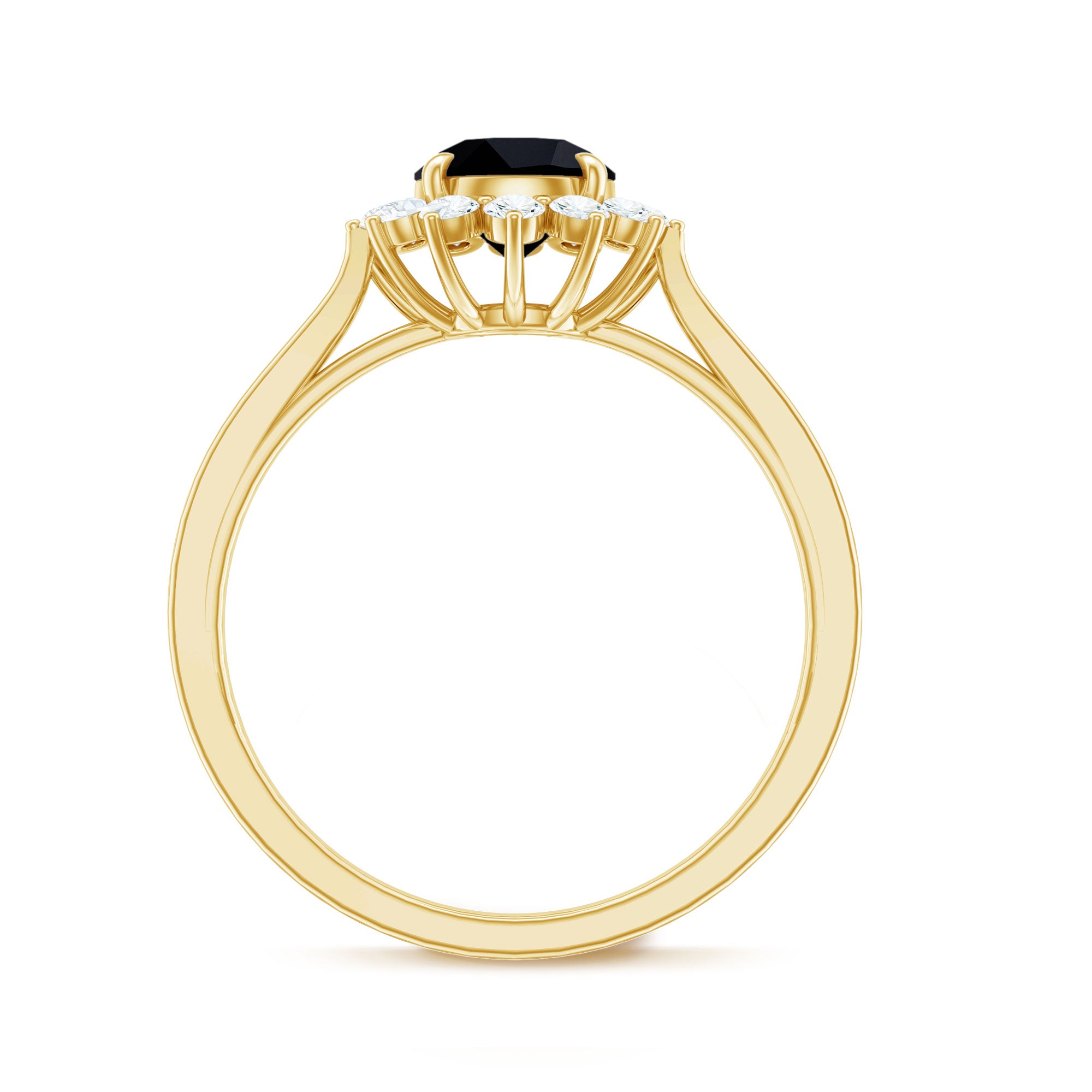 Rosec Jewels-Round Cut Black Onyx and Diamond Engagement Ring For Women