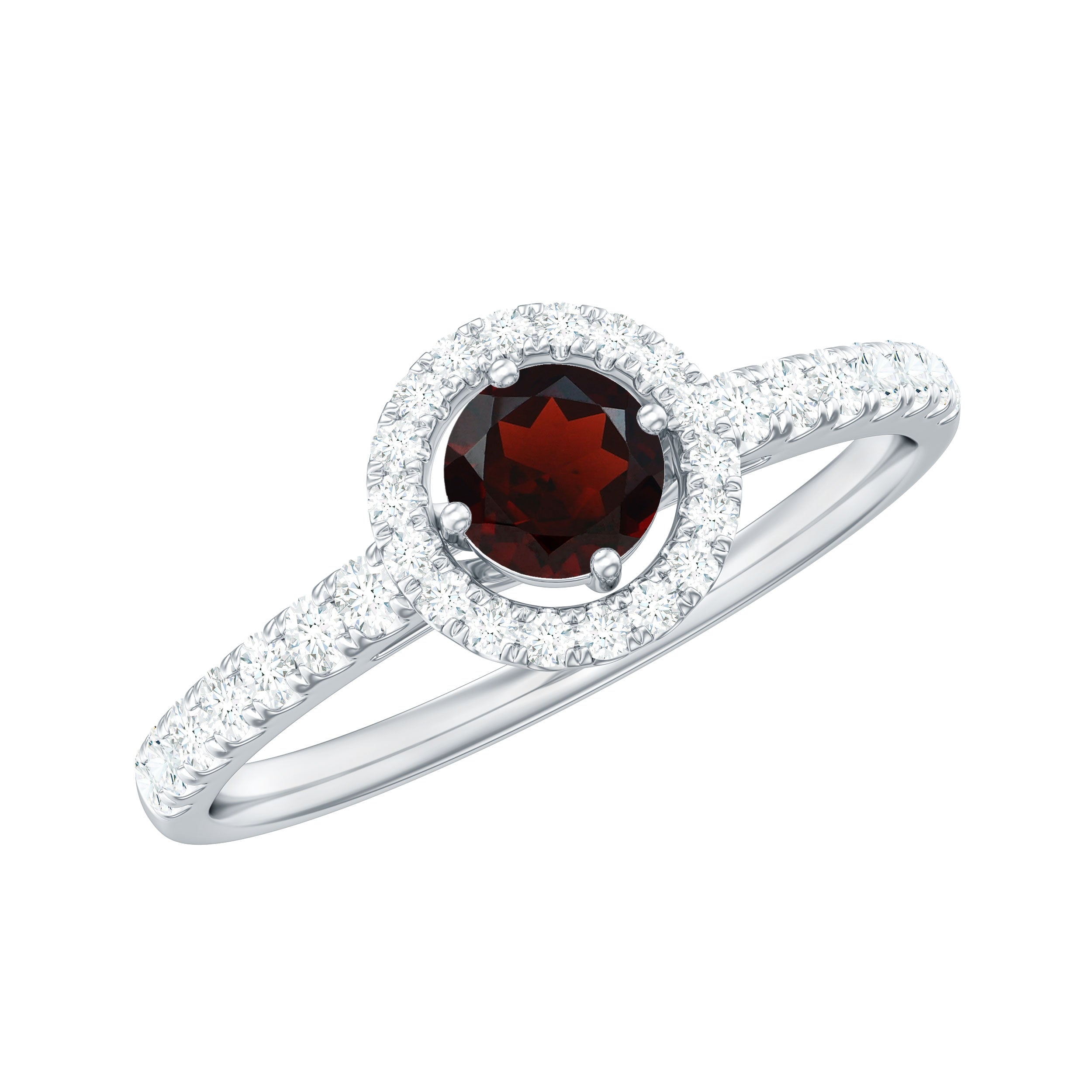 Rosec Jewels-Garnet Minimal Engagement Ring with Diamond Halo