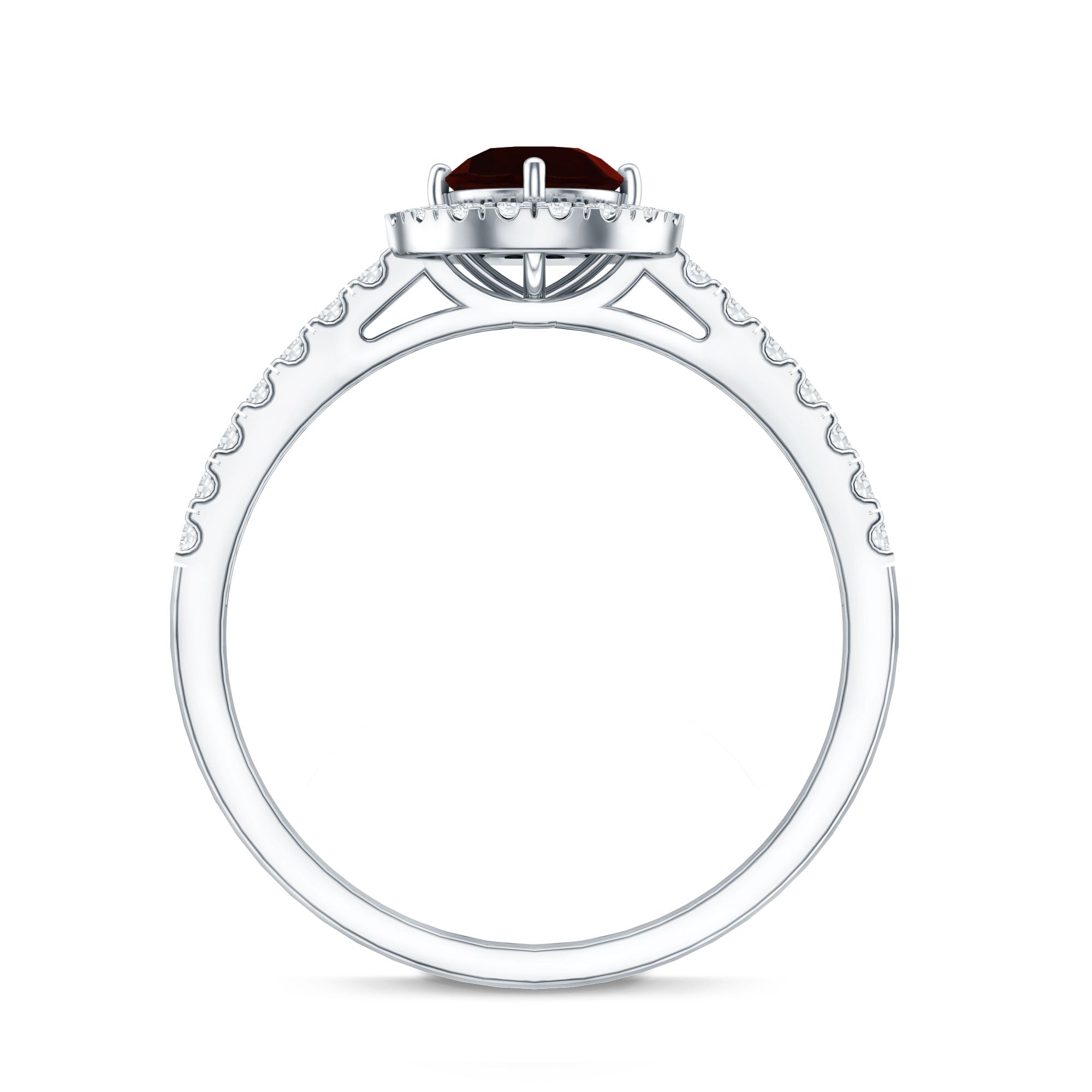 Garnet Minimal Engagement Ring with Diamond Halo AAA - Rosec Jewels