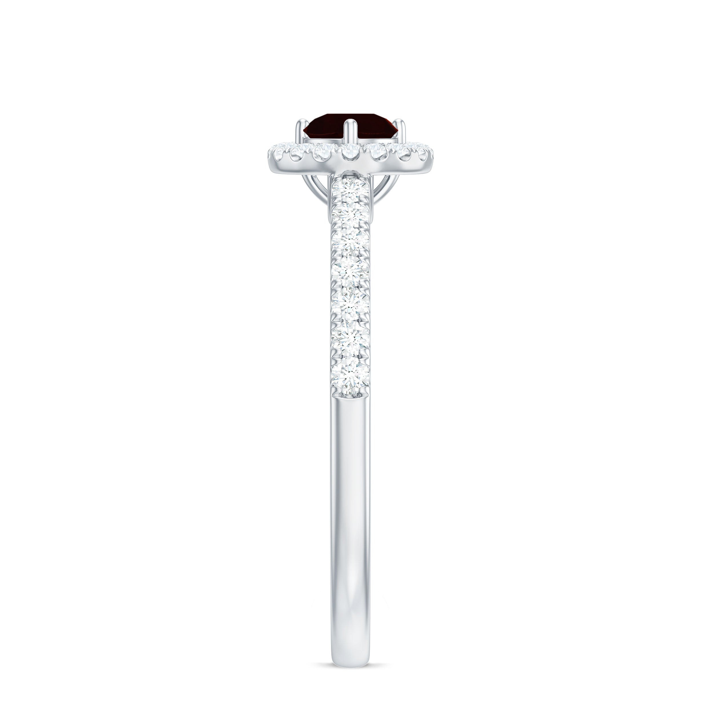 Rosec Jewels-Garnet Minimal Engagement Ring with Diamond Halo