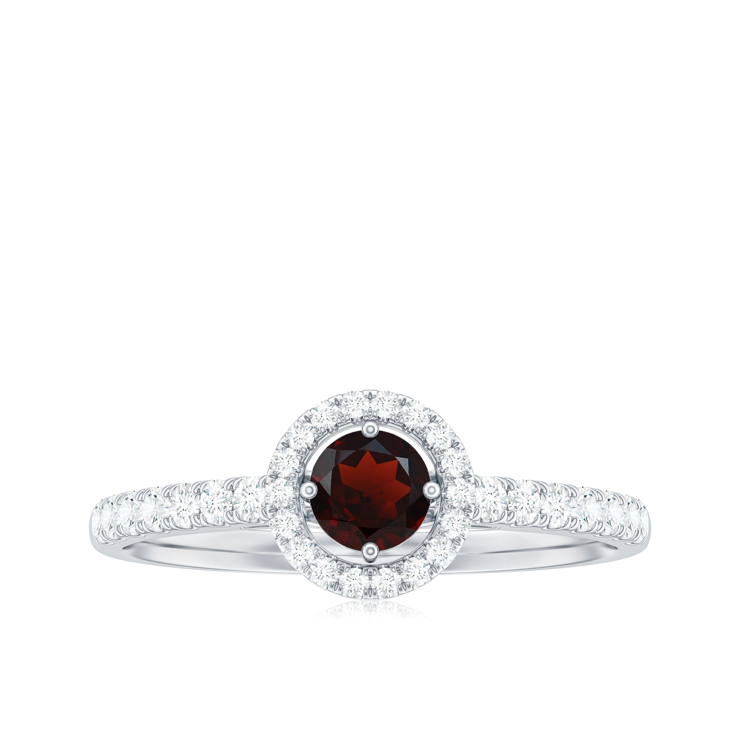 Rosec Jewels-Garnet Minimal Engagement Ring with Diamond Halo