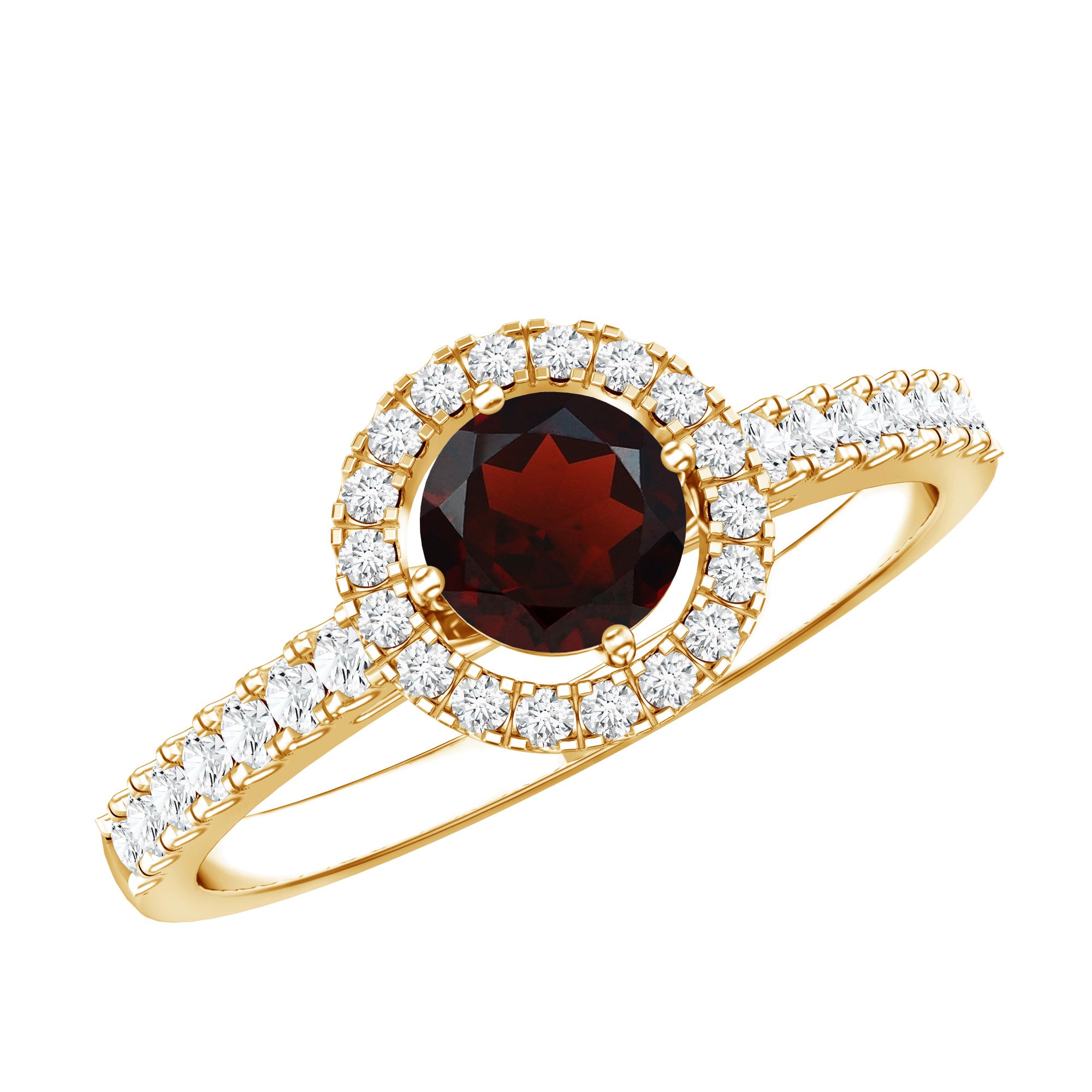 Garnet Minimal Engagement Ring with Diamond Halo AAA - Rosec Jewels
