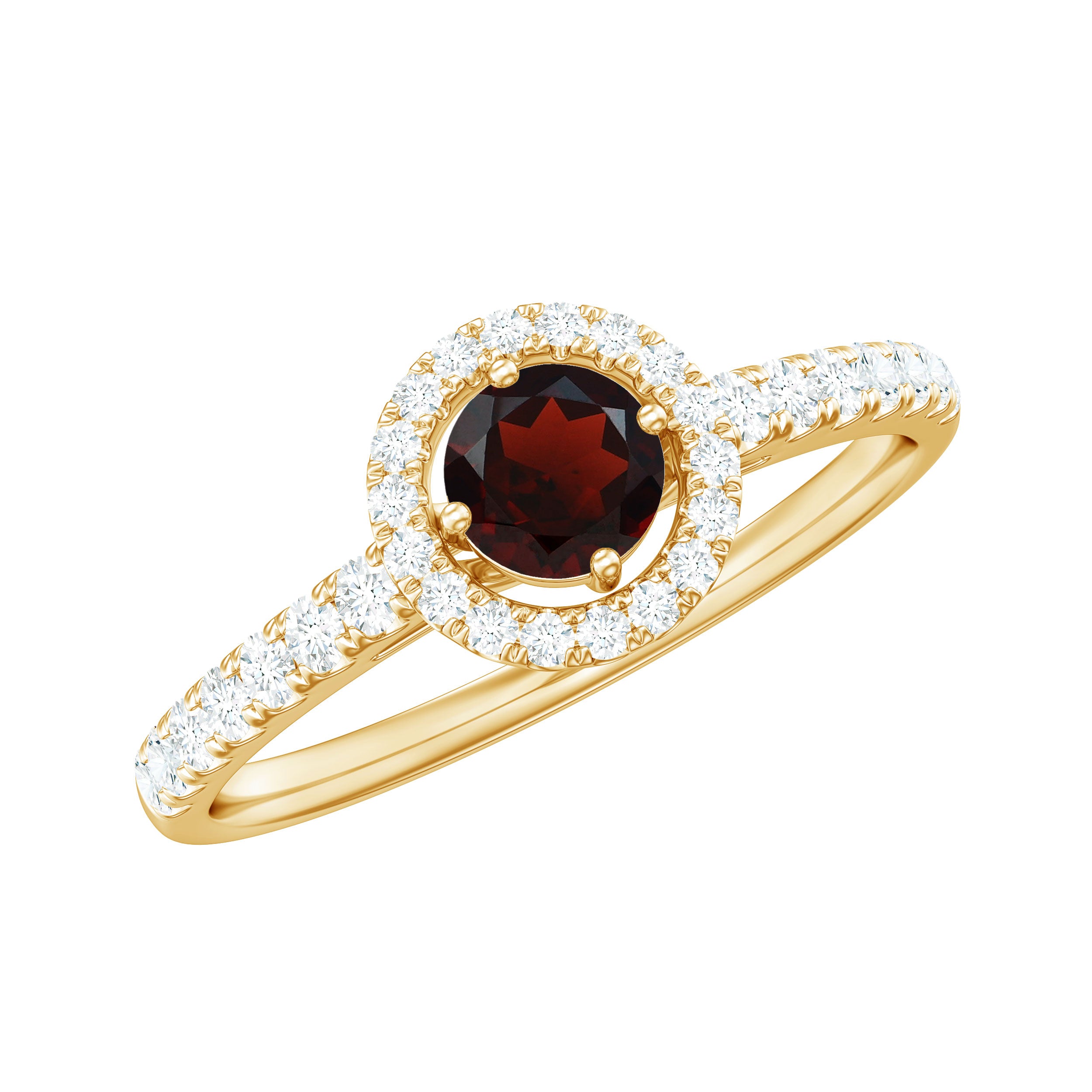 Rosec Jewels-Garnet Minimal Engagement Ring with Diamond Halo