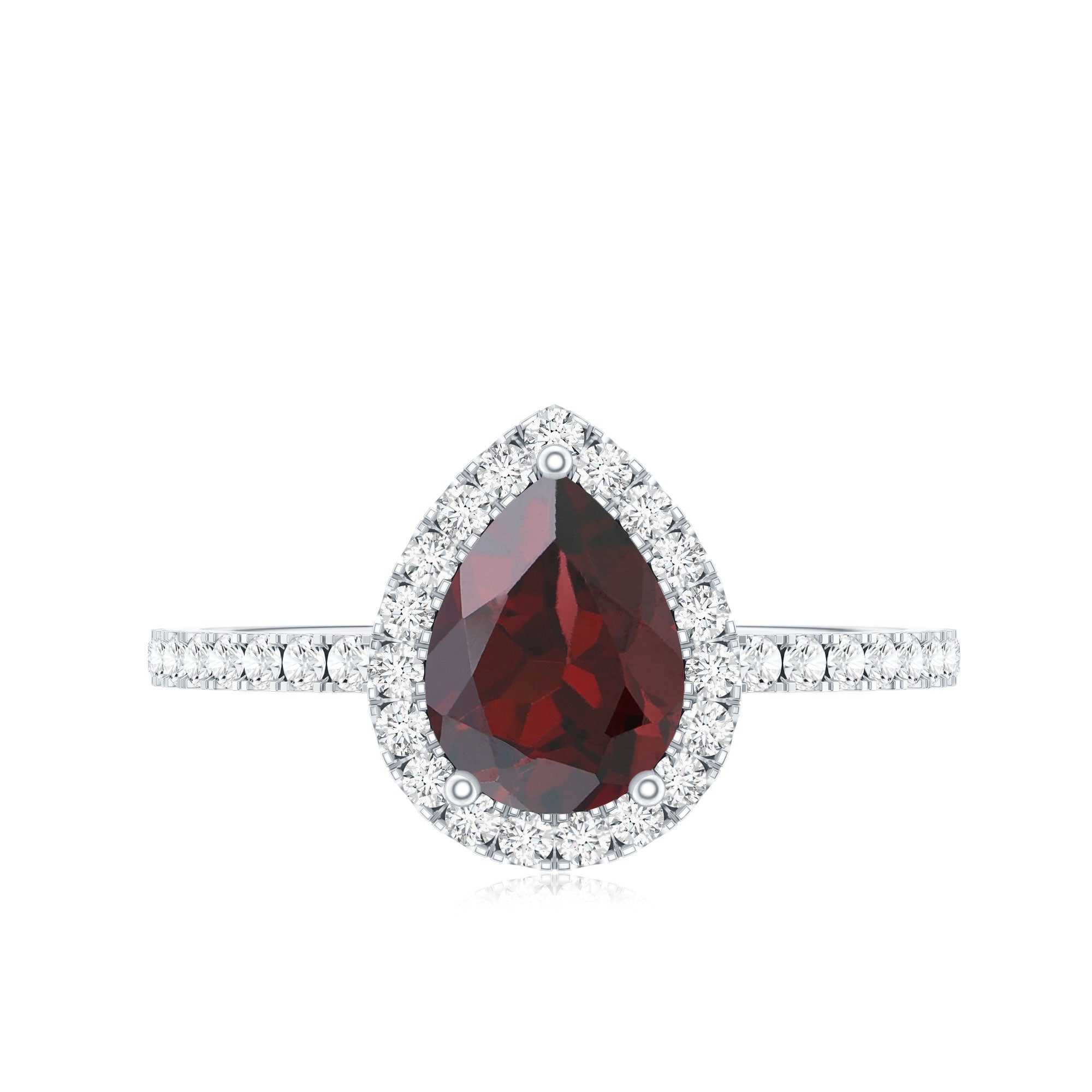 Genuine 5X7mm Garnet Pear Shaped Engagement Ring with Diamond Halo AAA - Rosec Jewels