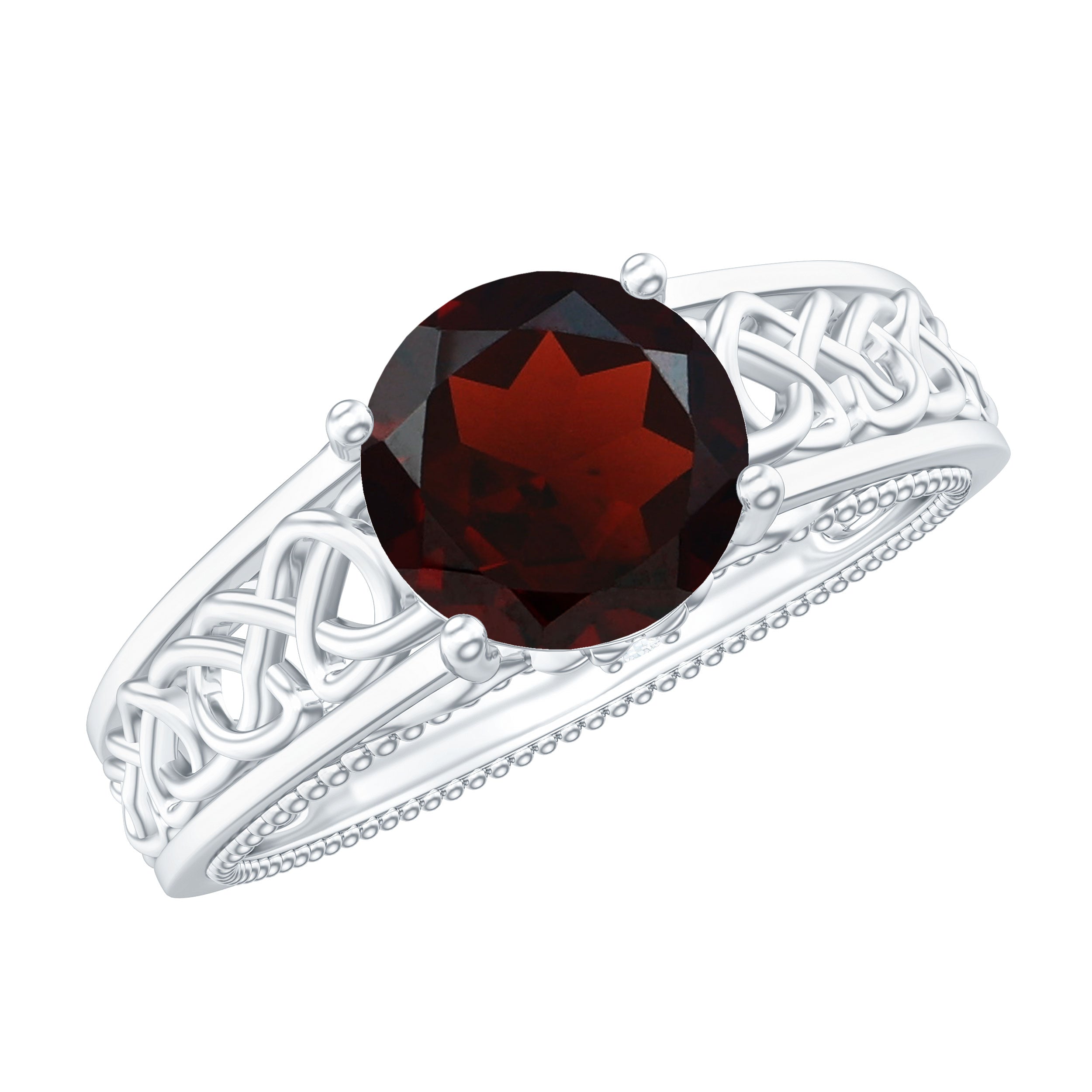 Rosec Jewels-Vintage Style Garnet Diamond Engagement Ring with Celtic Knot
