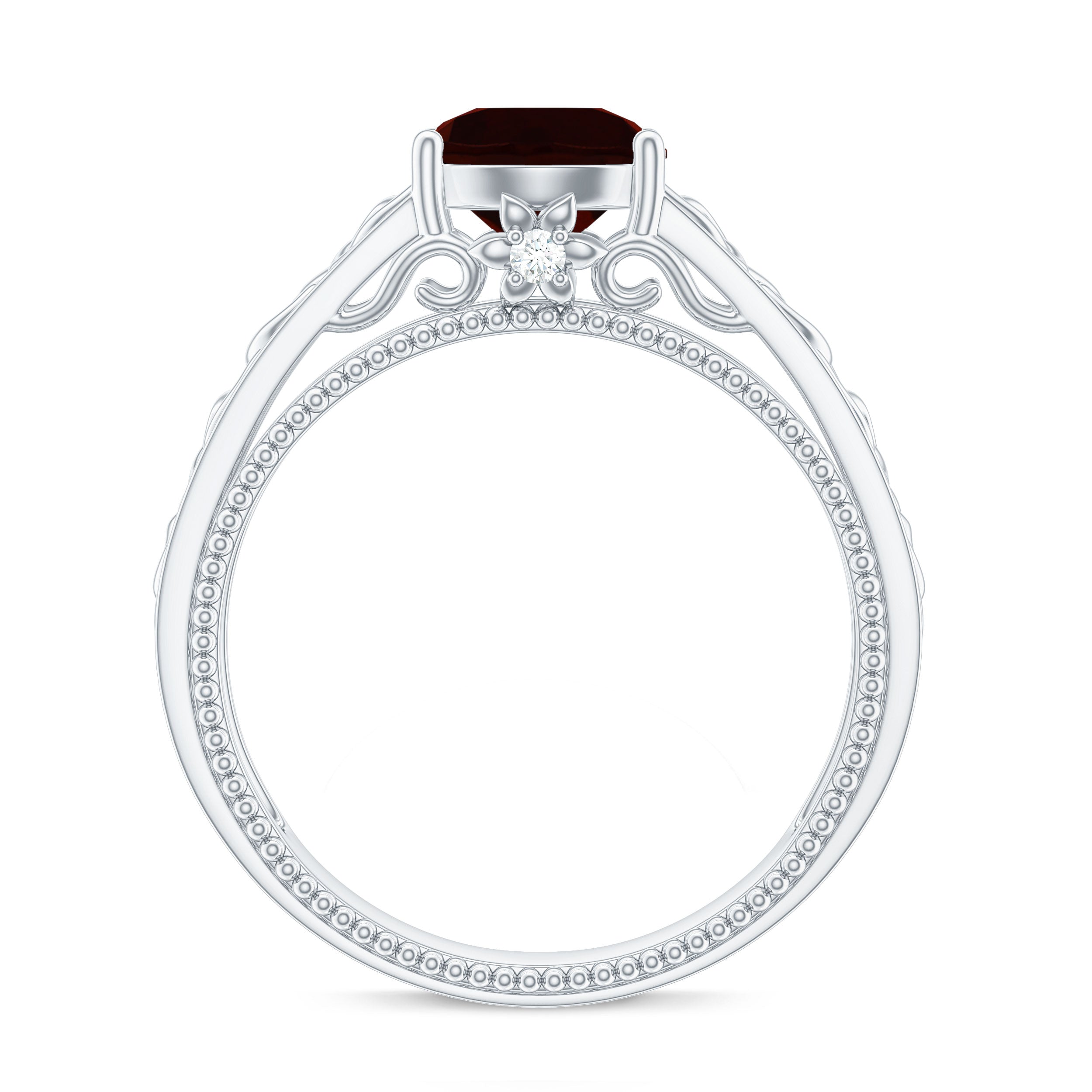 Rosec Jewels-Vintage Style Garnet Diamond Engagement Ring with Celtic Knot
