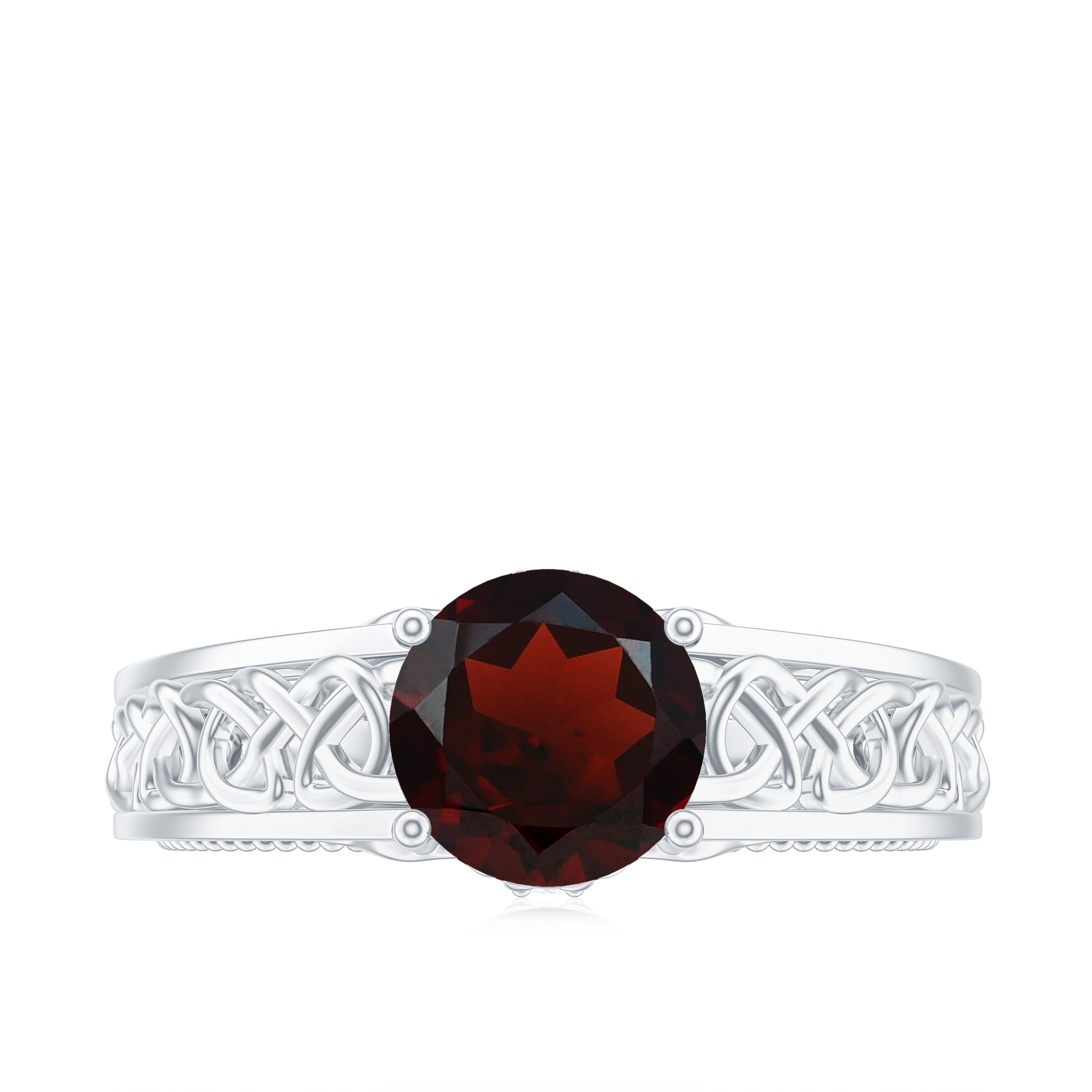 Rosec Jewels-Vintage Style Garnet Diamond Engagement Ring with Celtic Knot
