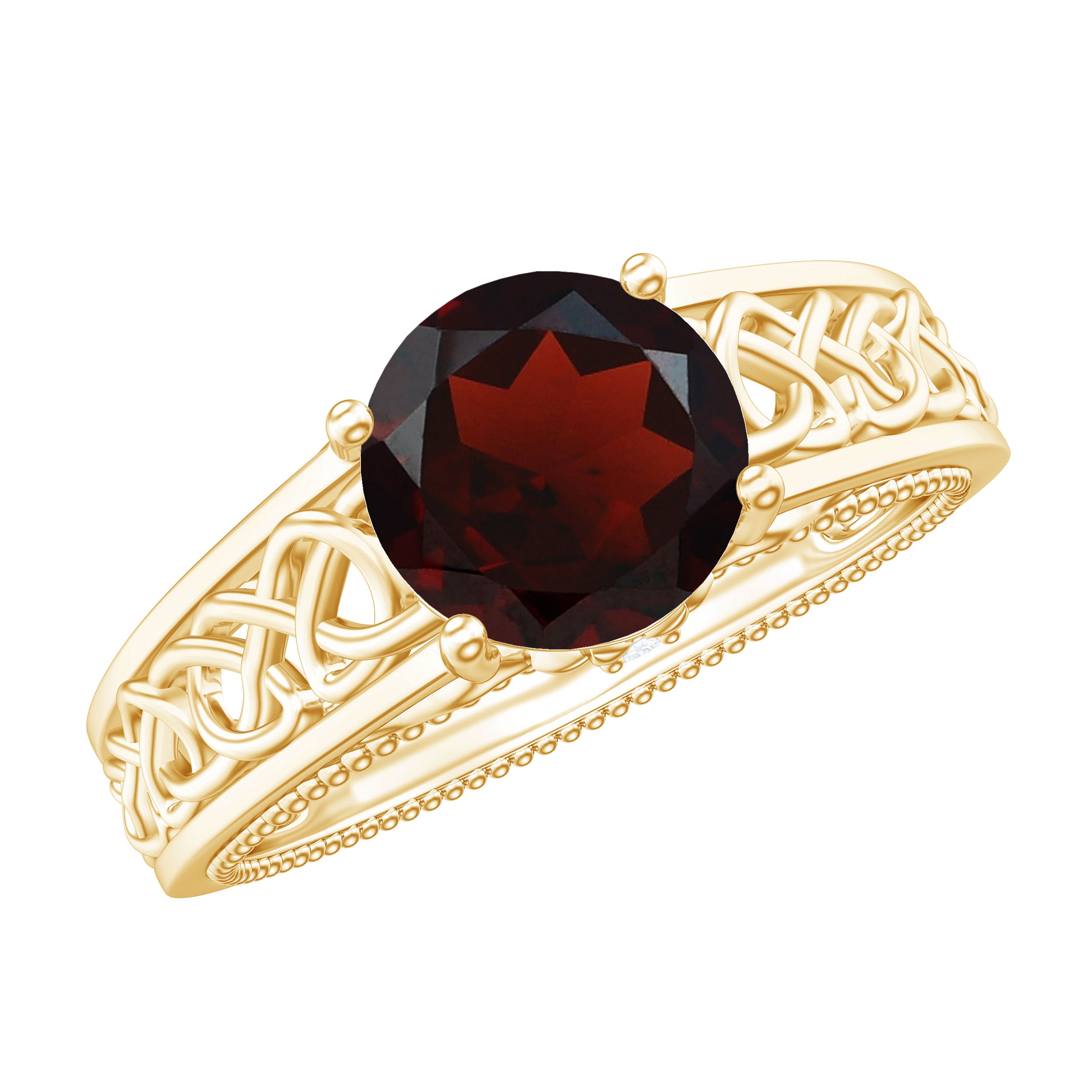 Rosec Jewels-Vintage Style Garnet Diamond Engagement Ring with Celtic Knot
