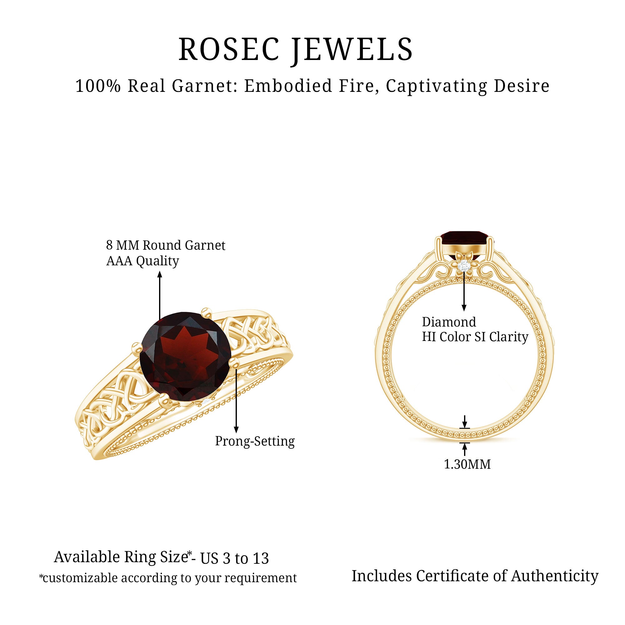 Rosec Jewels-Vintage Style Garnet Diamond Engagement Ring with Celtic Knot