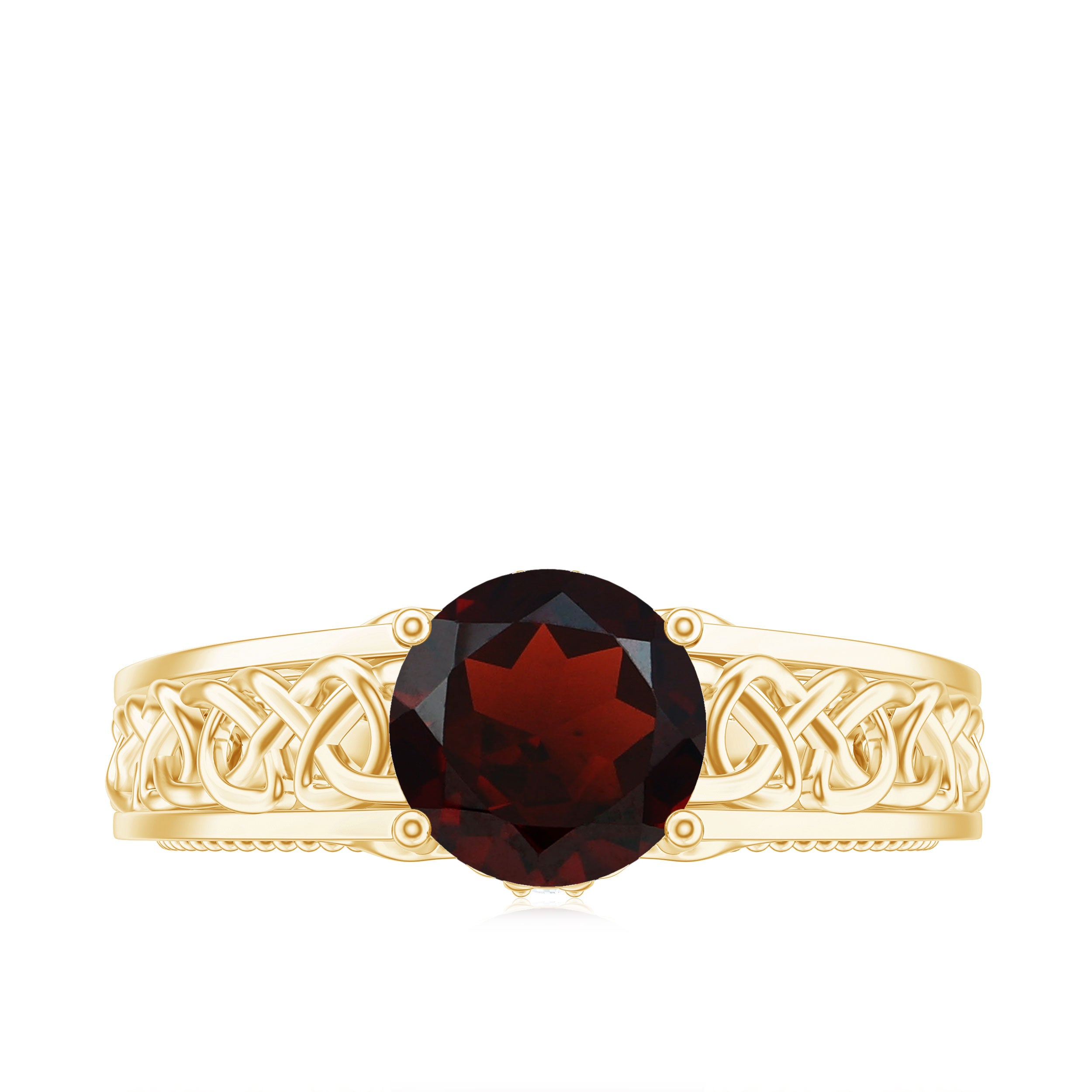 Rosec Jewels-Vintage Style Garnet Diamond Engagement Ring with Celtic Knot