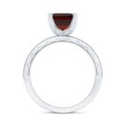 Natural 8mm Asscher Cut Garnet Engagement Ring with Diamond Side Stones AAA - Rosec Jewels