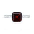 Natural 8mm Asscher Cut Garnet Engagement Ring with Diamond Side Stones AAA - Rosec Jewels