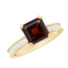 Natural 8mm Asscher Cut Garnet Engagement Ring with Diamond Side Stones AAA - Rosec Jewels