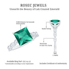 Certified 2.4 Carat Lab Grown Emerald Princess Cut Engagement Ring With Diamonds AAAA - Rosec Jewels