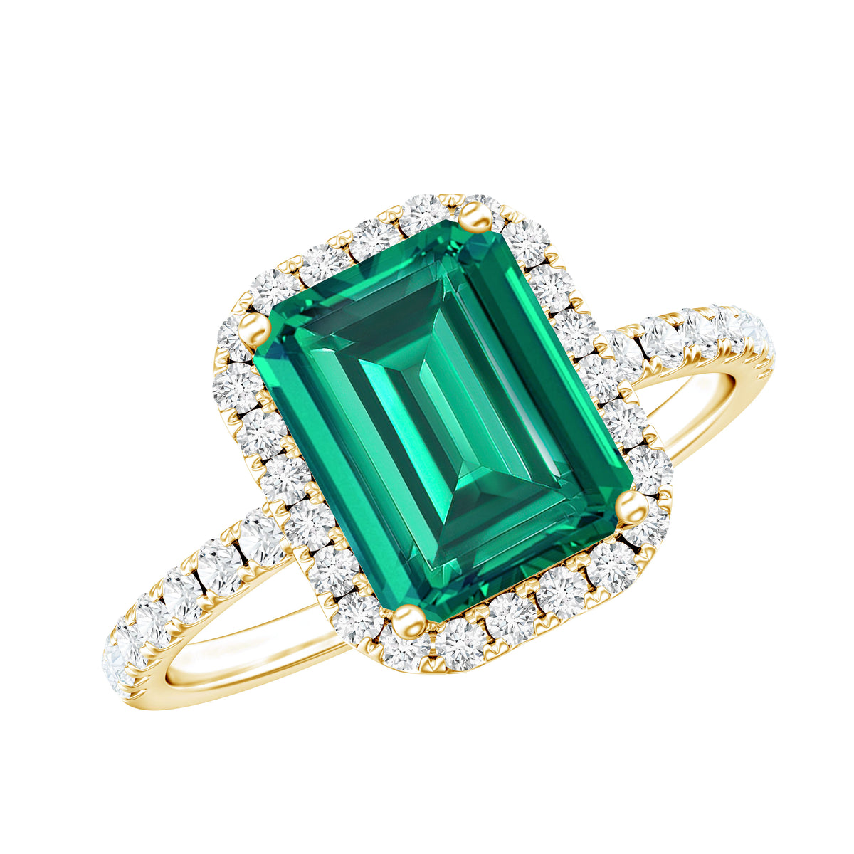 Rosec Jewels Octagon Cut Lab Grown Emerald Engagement Ring with Diamond