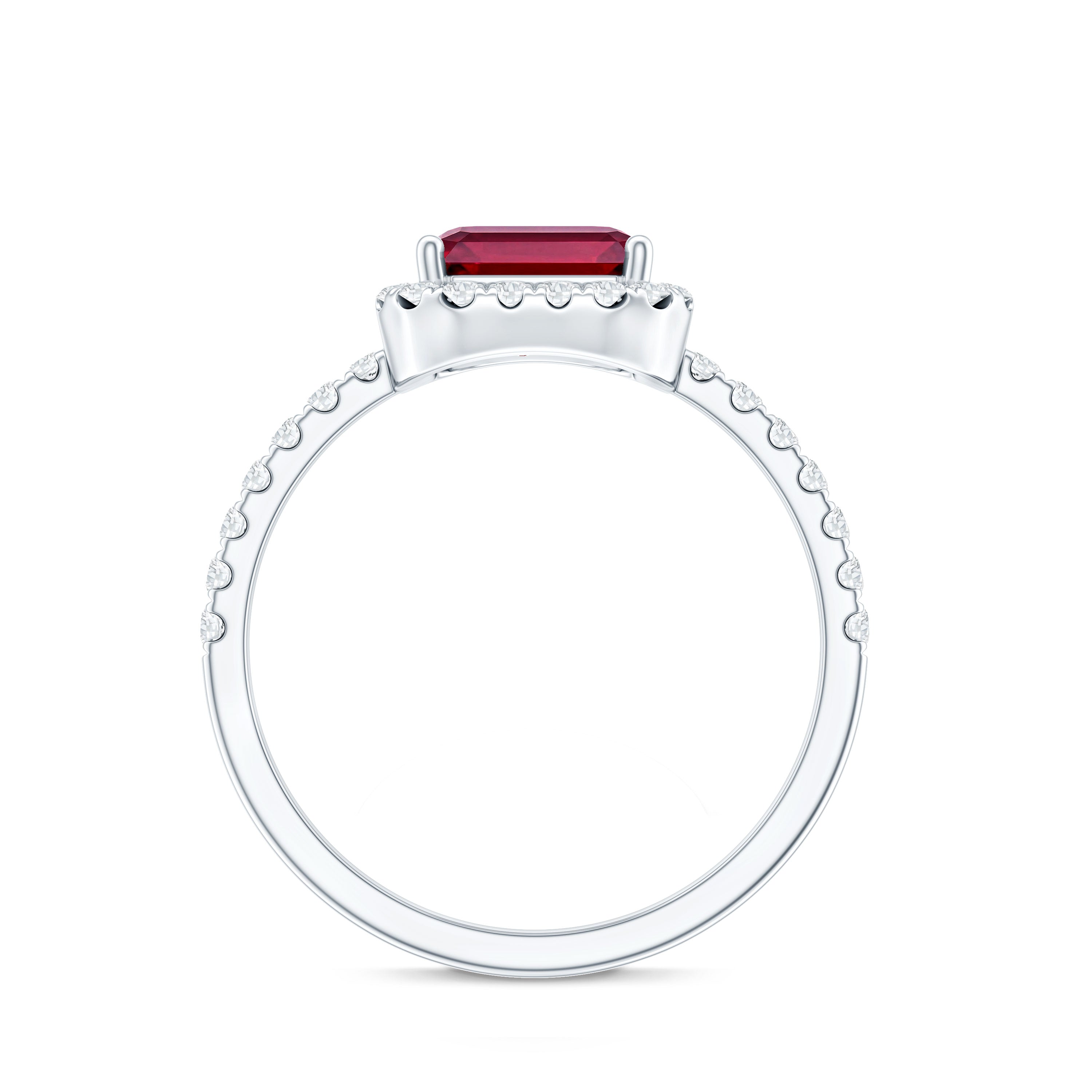 Lab Created Emerald Cut Ruby Engagement Ring with Diamond Halo AAAA - Rosec Jewels
