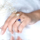1.6 Carat Pear Lab Grown Blue Sapphire Engagement Ring with Diamond Band AAAA - Rosec Jewels