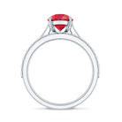 Rosec Jewels-Pear Shape Created Ruby Solitaire Wedding Ring Set with Moissanite
