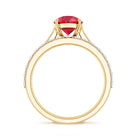Rosec Jewels-Pear Shape Created Ruby Solitaire Wedding Ring Set with Moissanite