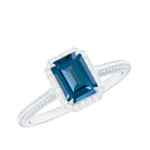 Rosec Jewels-Emerald Cut Blue Topaz Engagement Ring with Diamond Halo