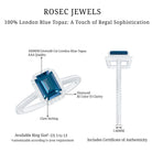 Rosec Jewels-Emerald Cut Blue Topaz Engagement Ring with Diamond Halo