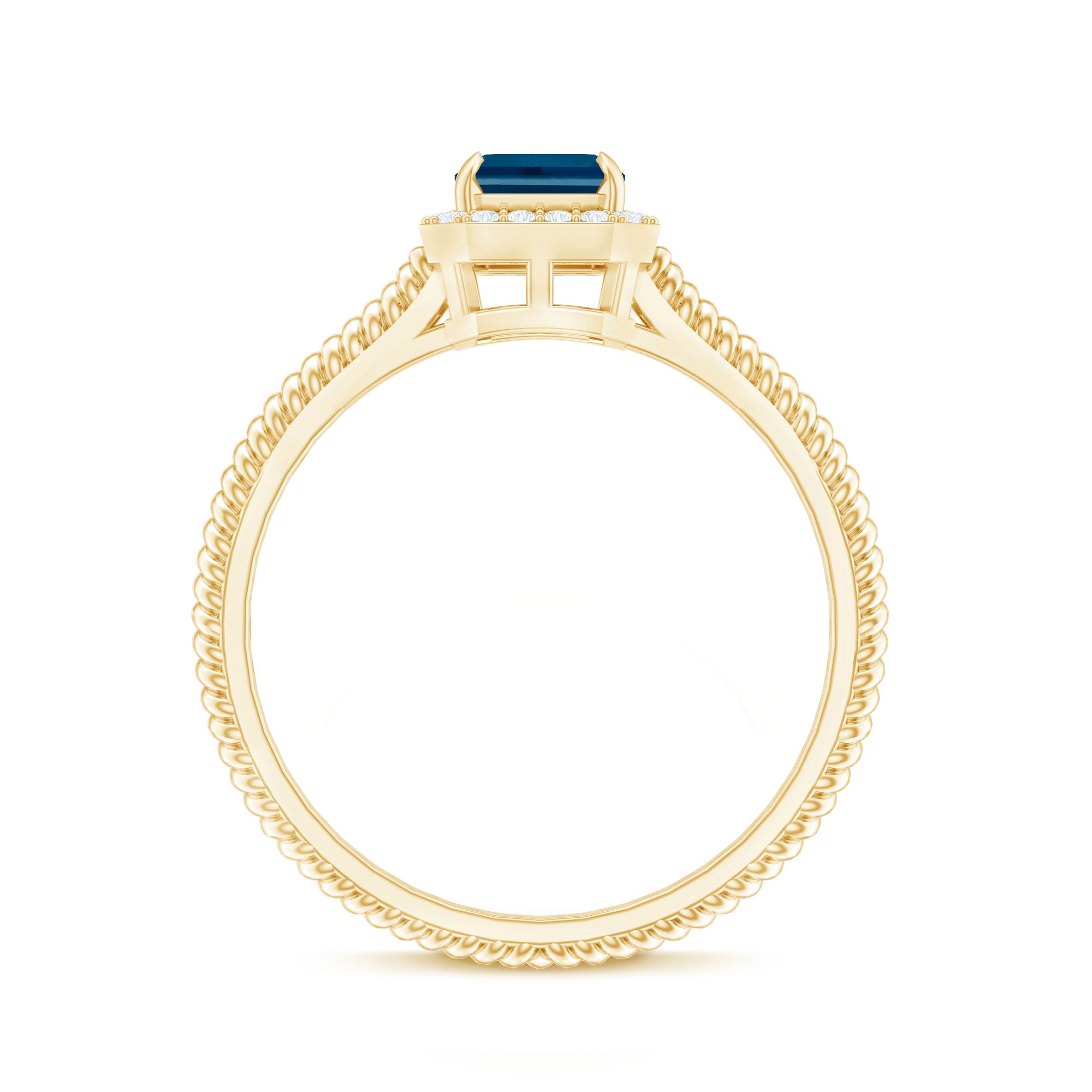 Rosec Jewels-Emerald Cut Blue Topaz Engagement Ring with Diamond Halo