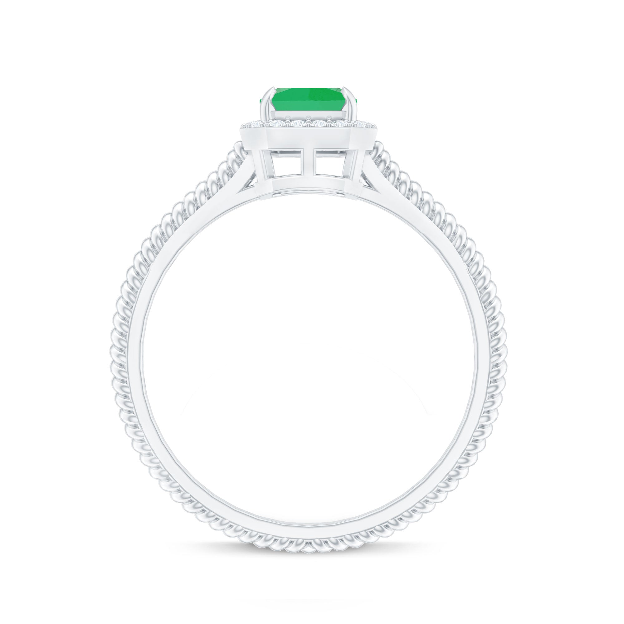 Rosec Jewels-Natural 1.2 Carat Emerald Engagement Ring with Diamond Halo
