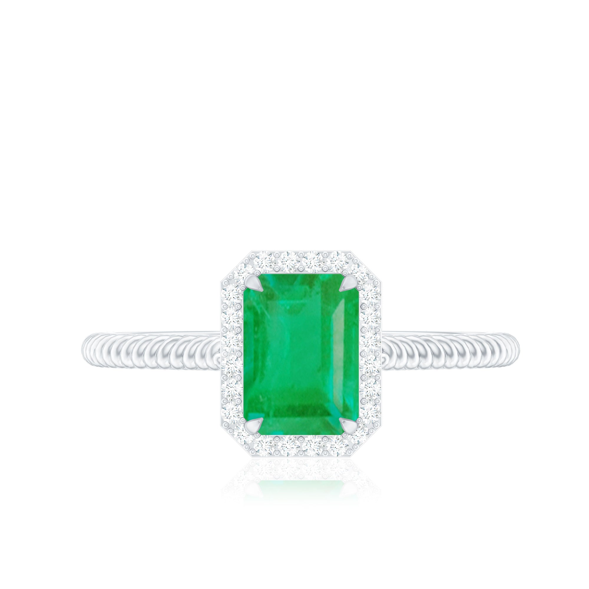 Rosec Jewels-Natural 1.2 Carat Emerald Engagement Ring with Diamond Halo