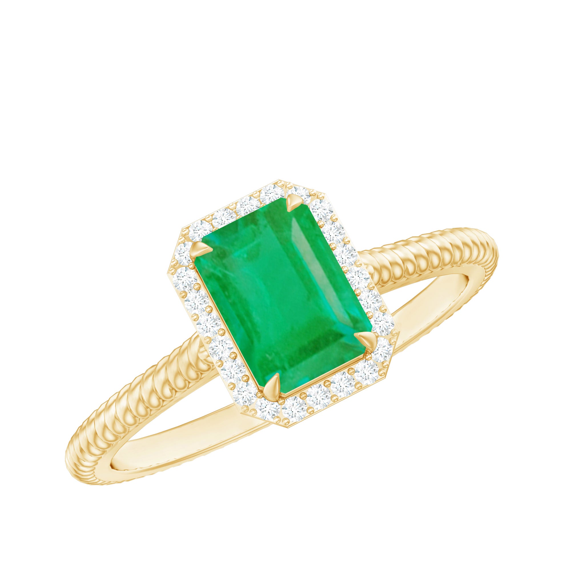 Rosec Jewels-Natural 1.2 Carat Emerald Engagement Ring with Diamond Halo