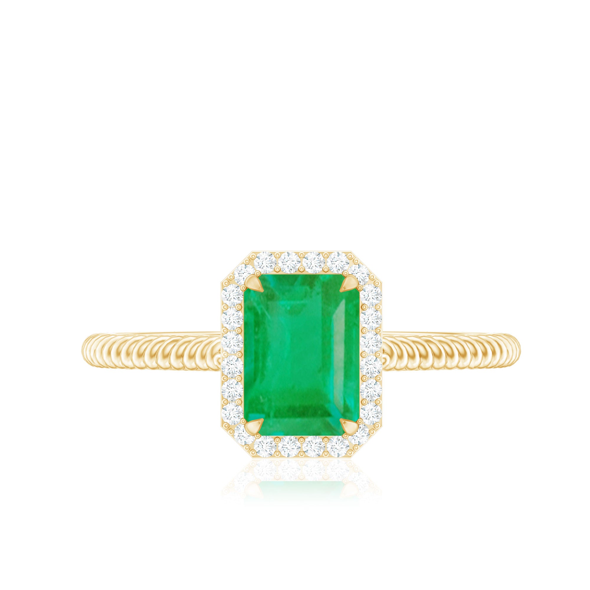 Rosec Jewels-Natural 1.2 Carat Emerald Engagement Ring with Diamond Halo