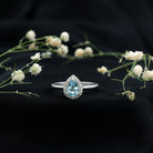1 Carat Pear Cut Aquamarine Engagement Ring with Diamond Halo AAA - Rosec Jewels
