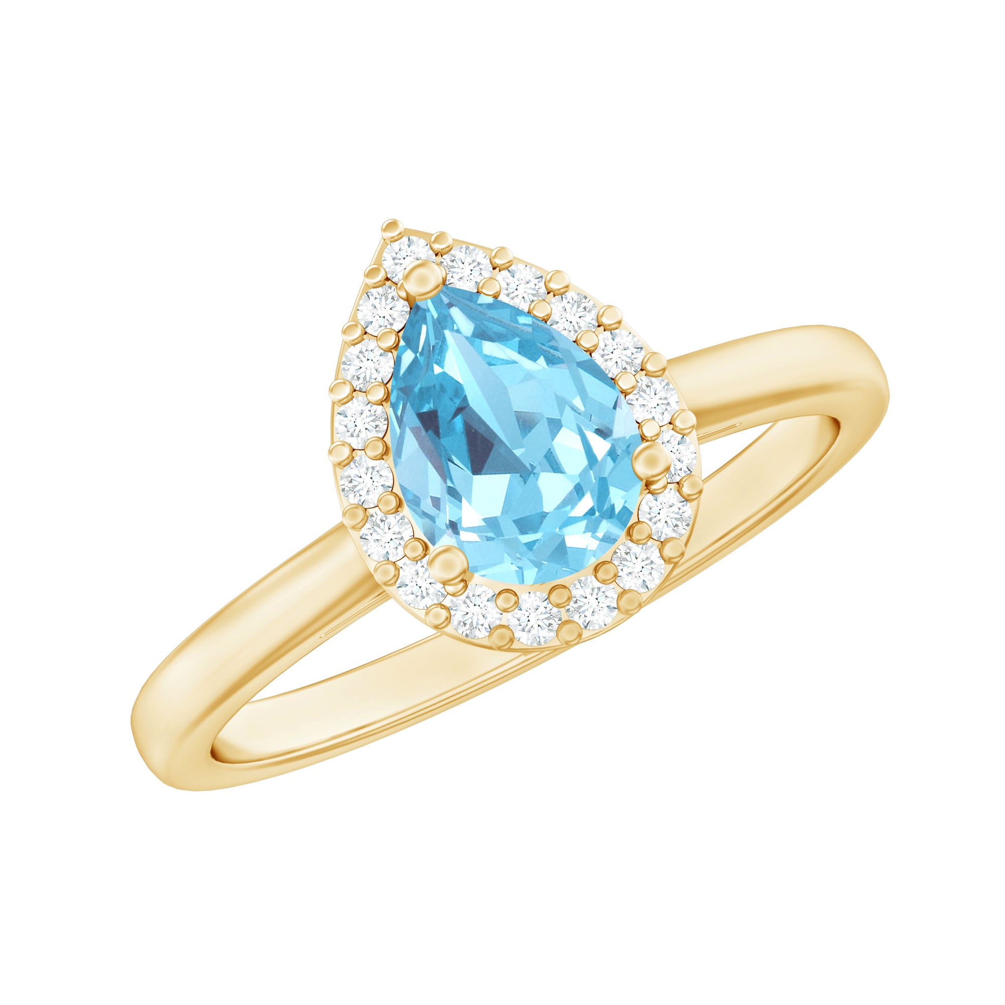 1 Carat Pear Cut Aquamarine Engagement Ring with Diamond Halo AAA - Rosec Jewels