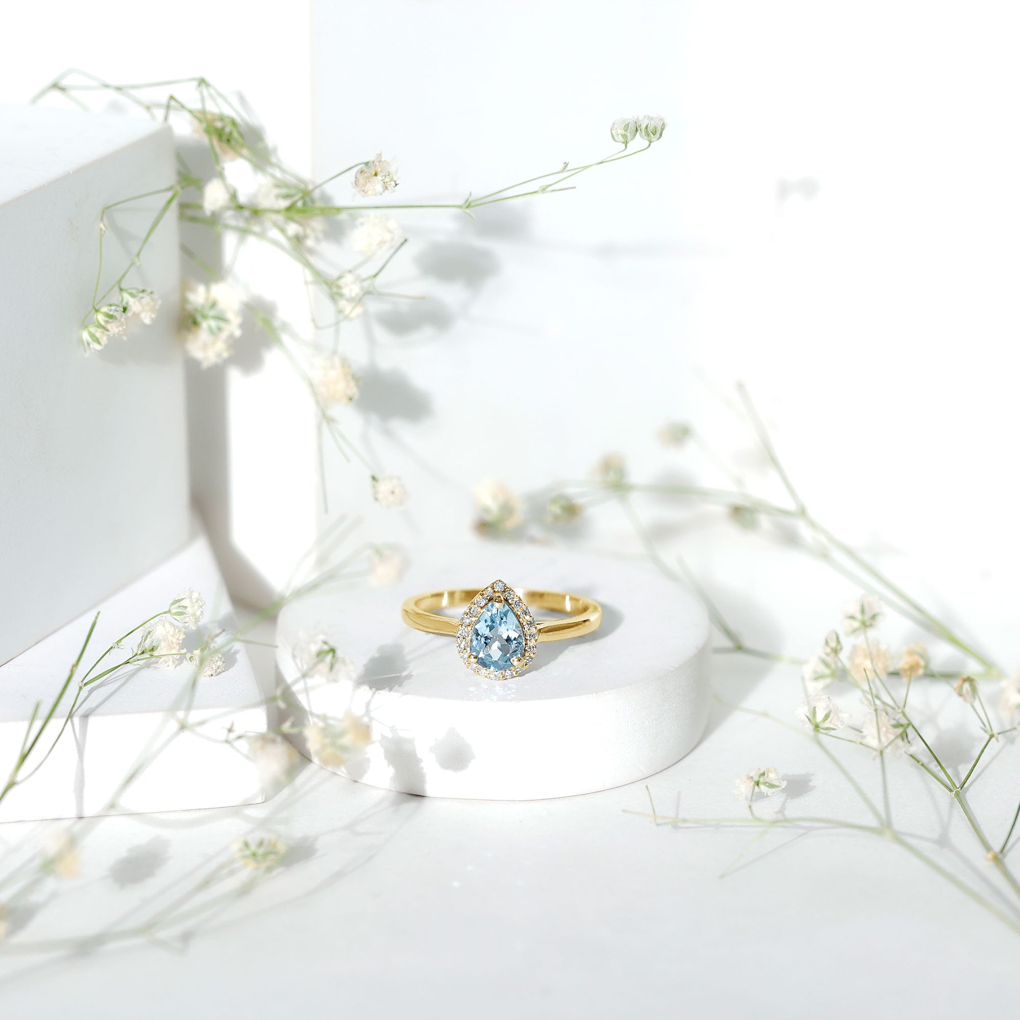 1 Carat Pear Cut Aquamarine Engagement Ring with Diamond Halo AAA - Rosec Jewels